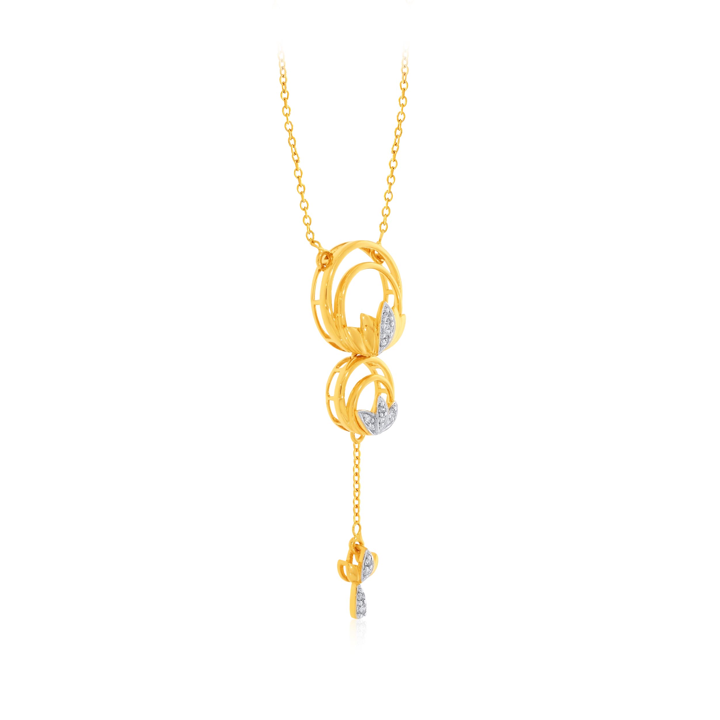 Dual Lotus Diamond Chain Pendant - Senco Gold and Diamonds