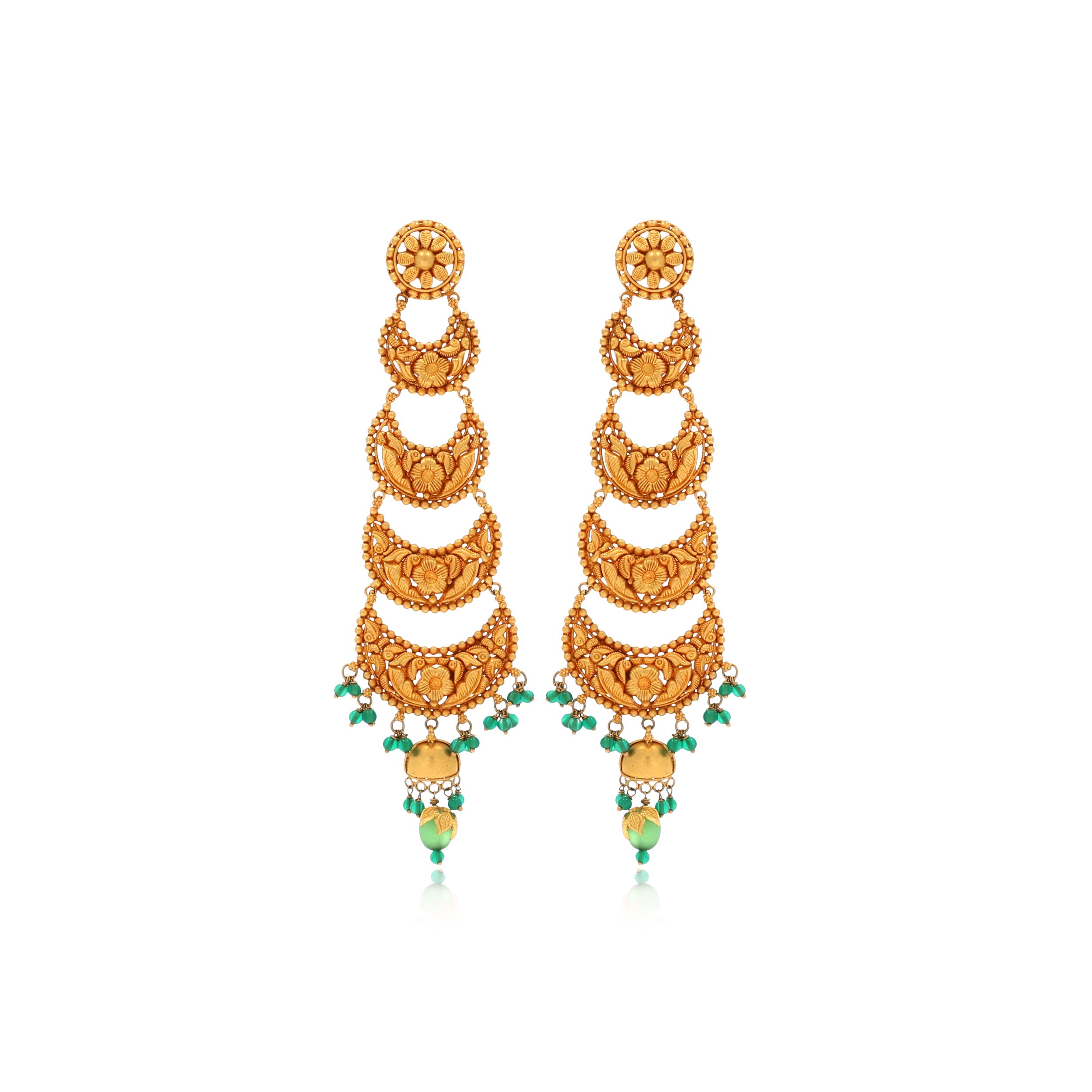 Cascading Bloom Antique Gold Danglers - Senco Gold and Diamonds
