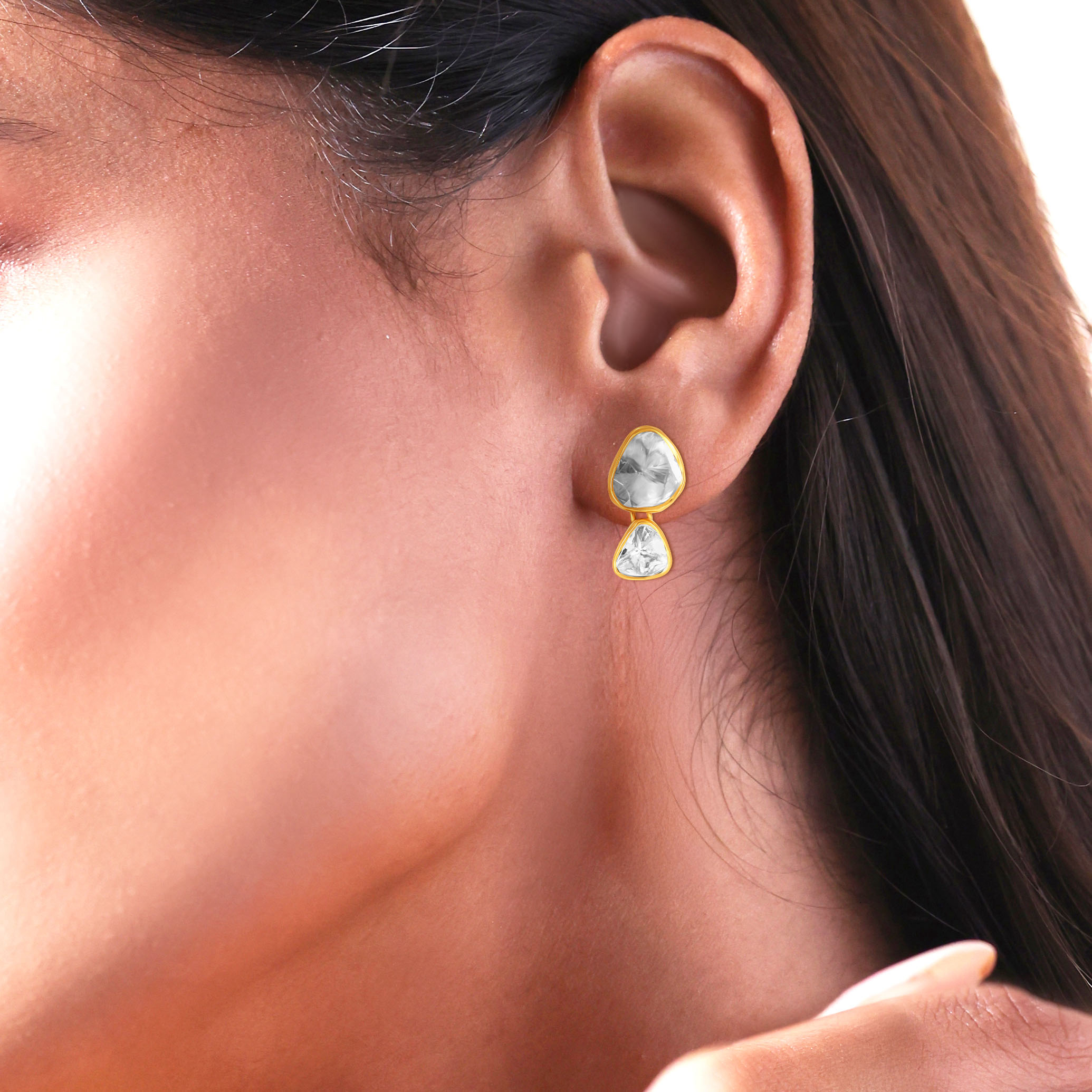 Traditional Modernism Polki Earrings - Senco Gold and Diamonds