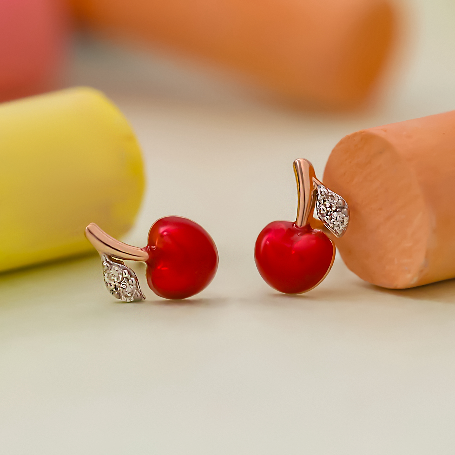 Rosy Cherry Kids Diamond Studs - Senco Gold and Diamonds