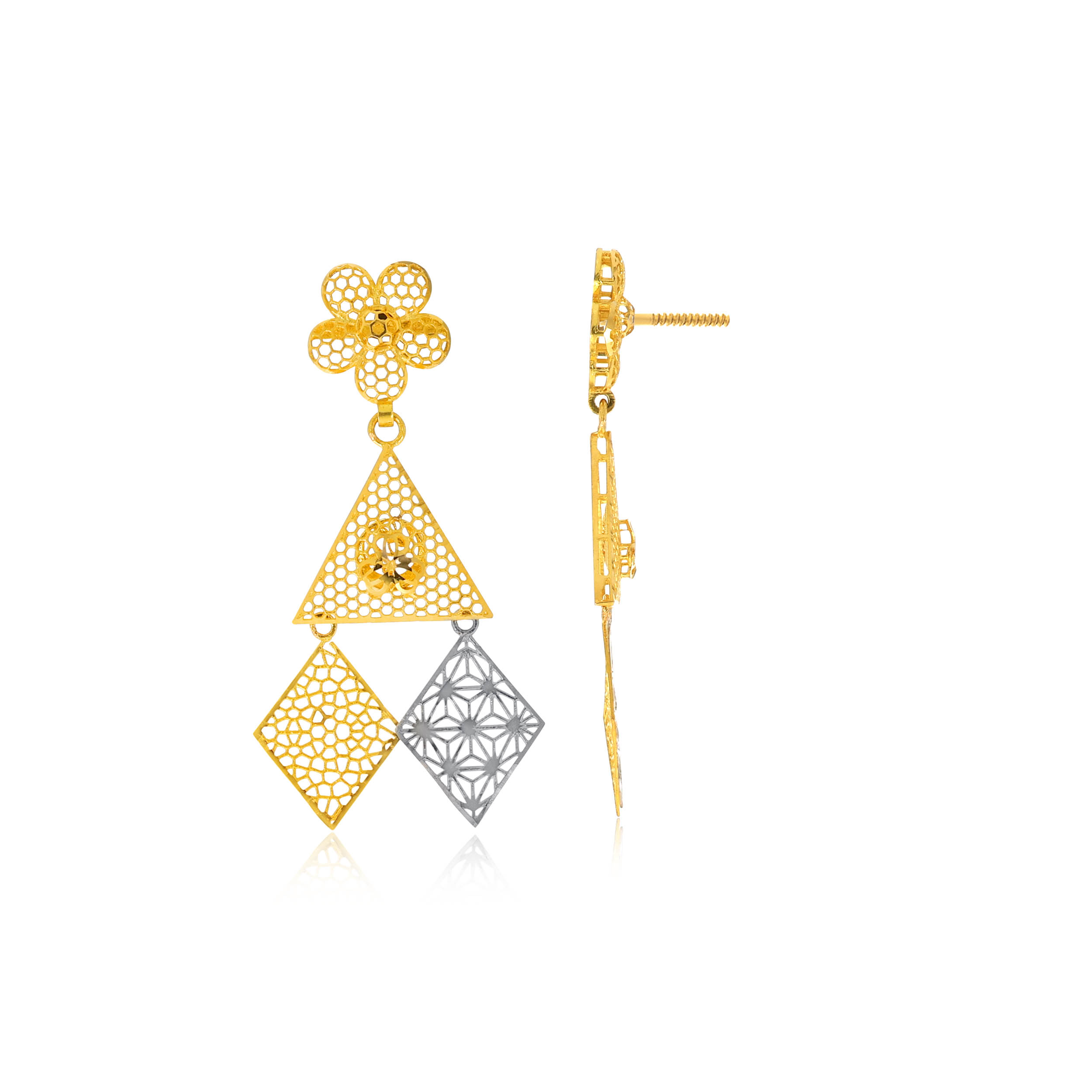 Chic Angular Gold Drop Earrings - Senco Gold and Diamonds