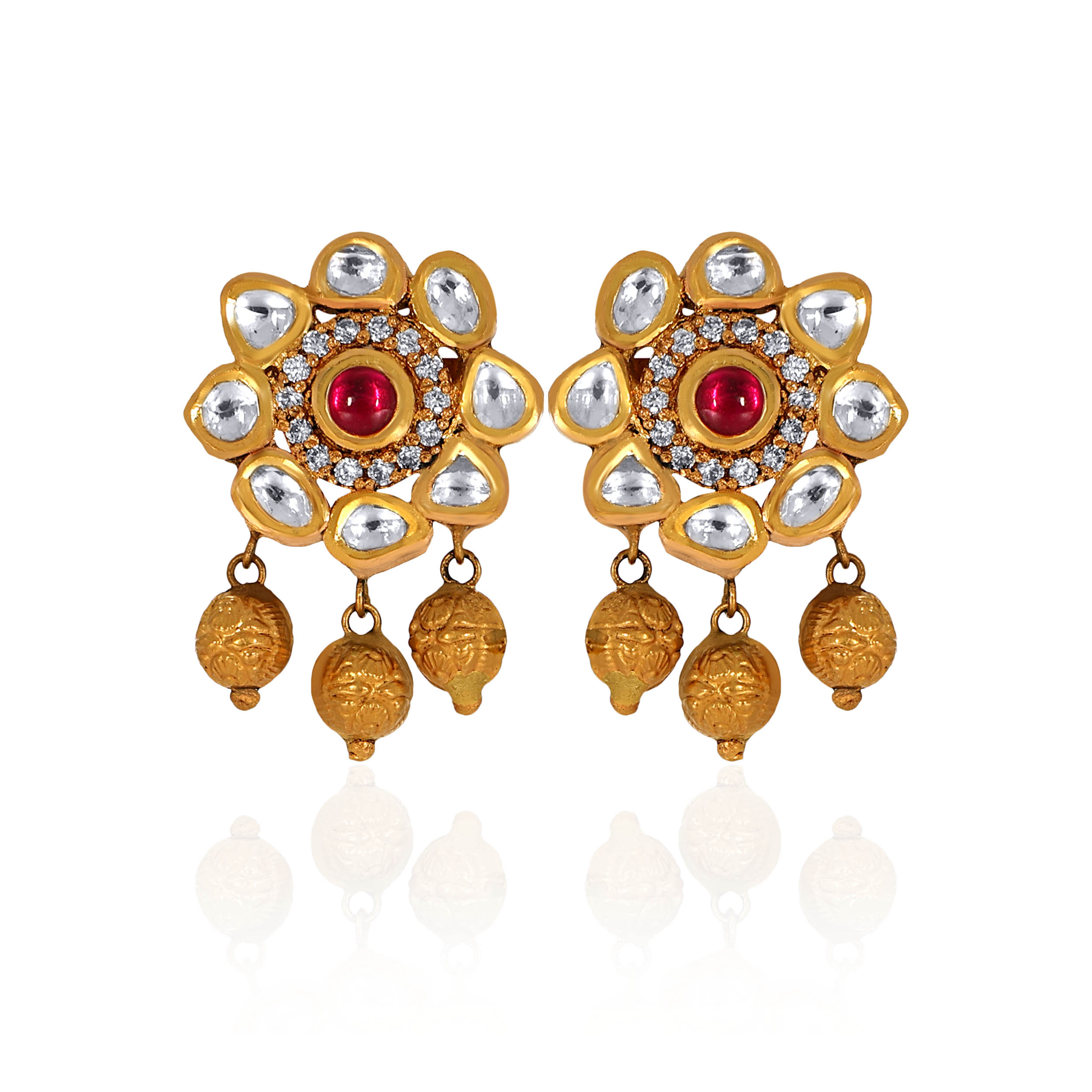 22K Yellow Gold Kundan Drop Earrings-GPGN-D000788478 - Senco Gold and Diamonds