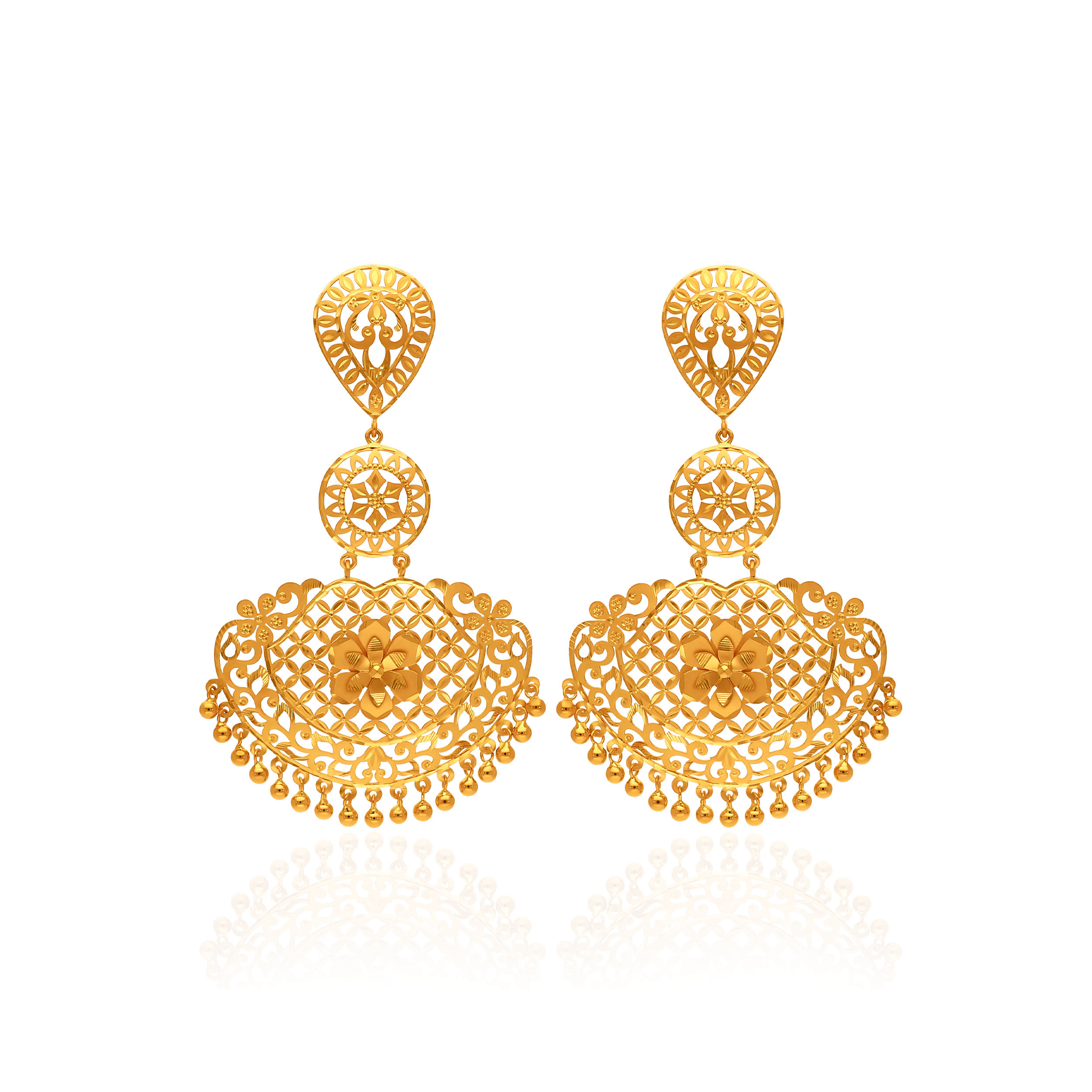 Queenly Aura Long Gold Earrings - Senco Gold and Diamonds