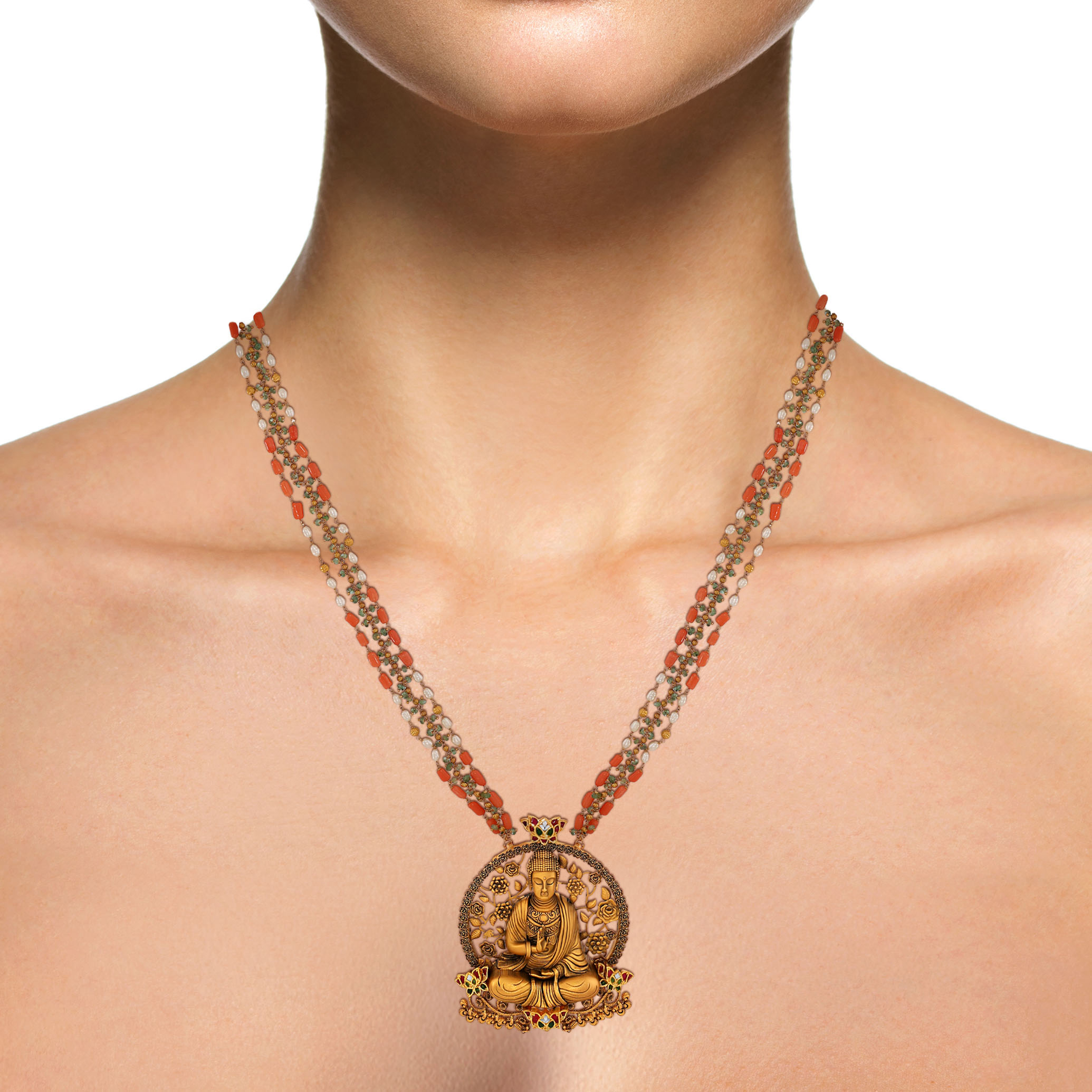 22K Yellow Gold Kundan Necklace-GN-D000788428 - Senco Gold and Diamonds