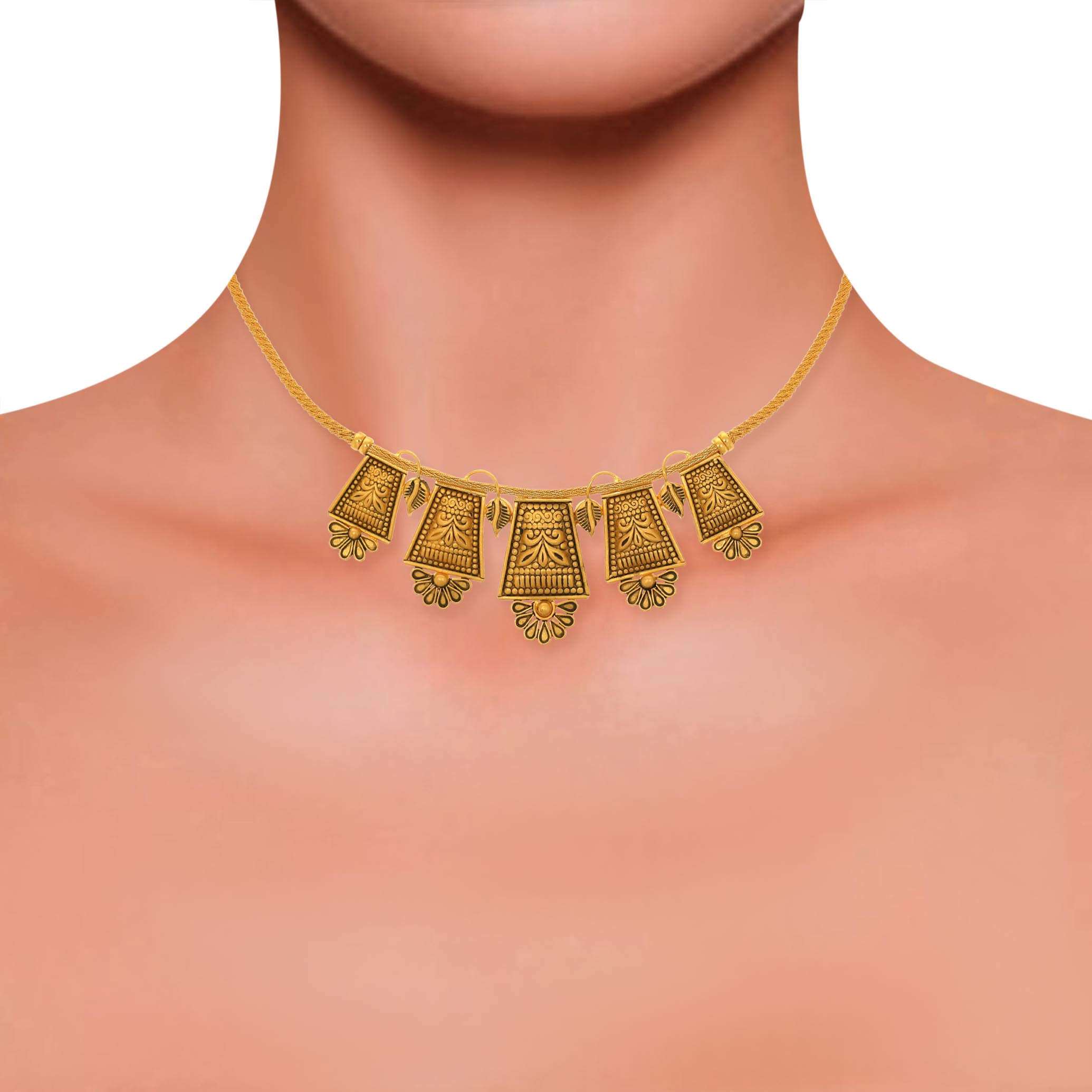 Floral Lamp Antique Gold Necklace - Senco Gold and Diamonds