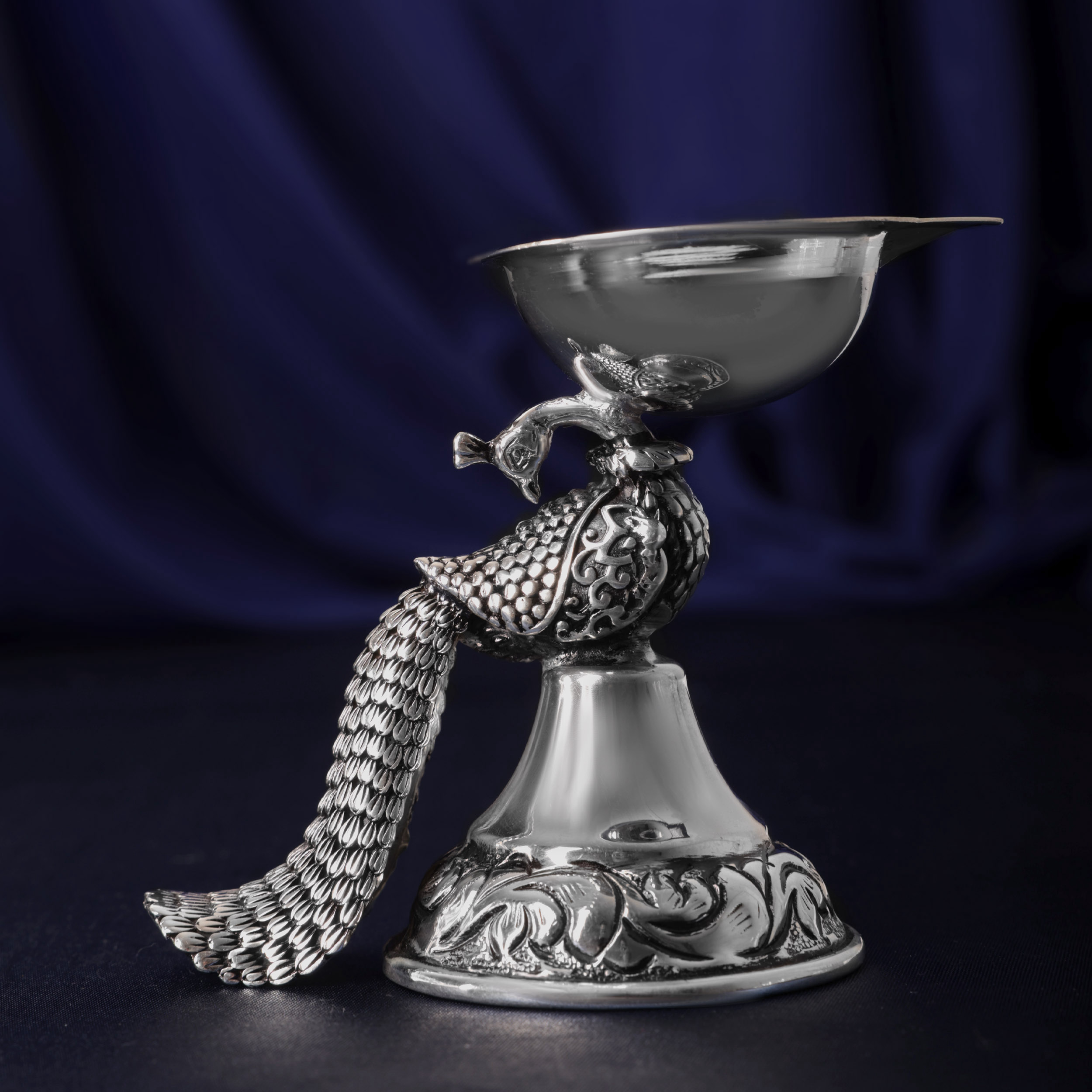 Peacock Silver Diya Stand - Senco Gold and Diamonds