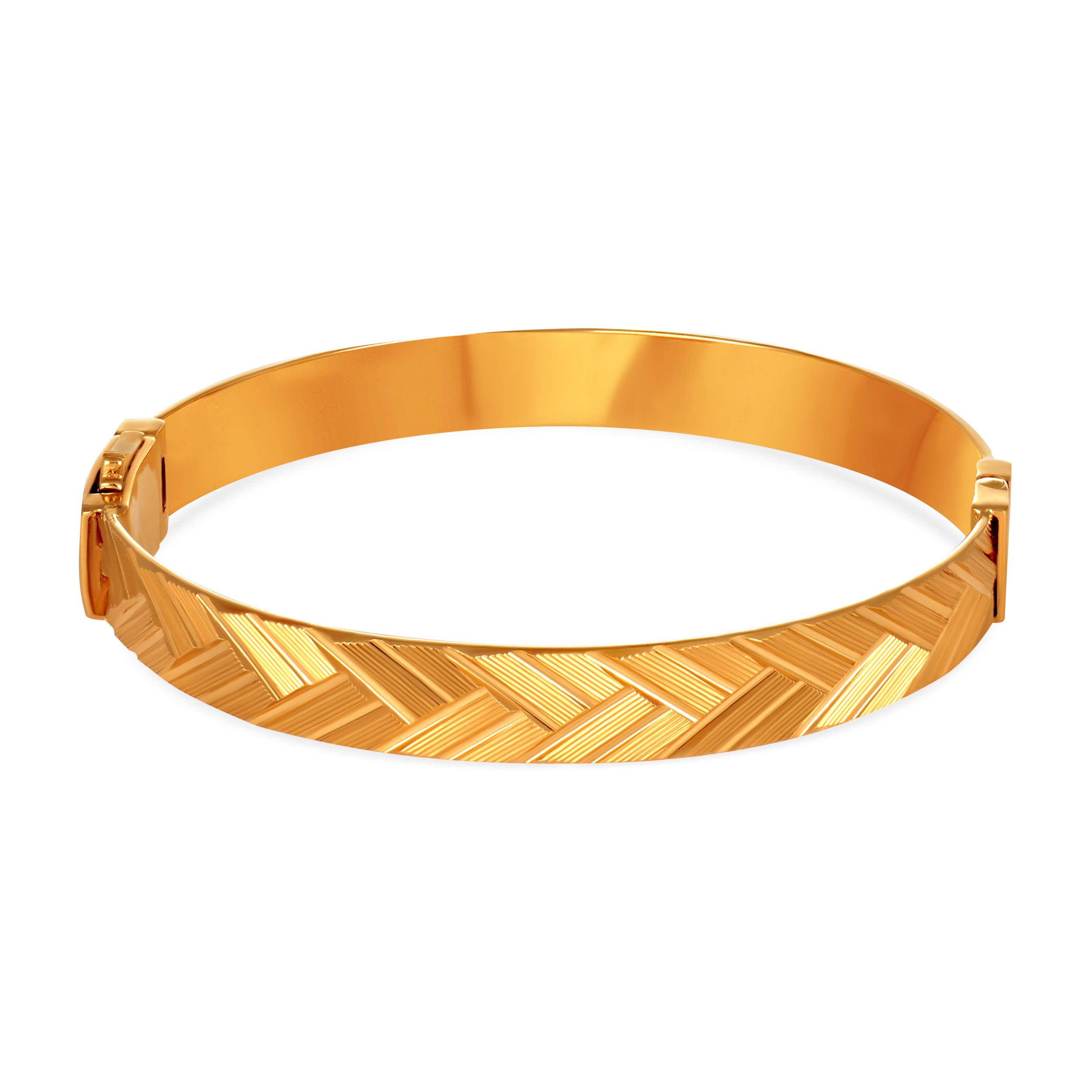 Textured Flat Woven Men's Gold Kada - Senco Gold and Diamonds
