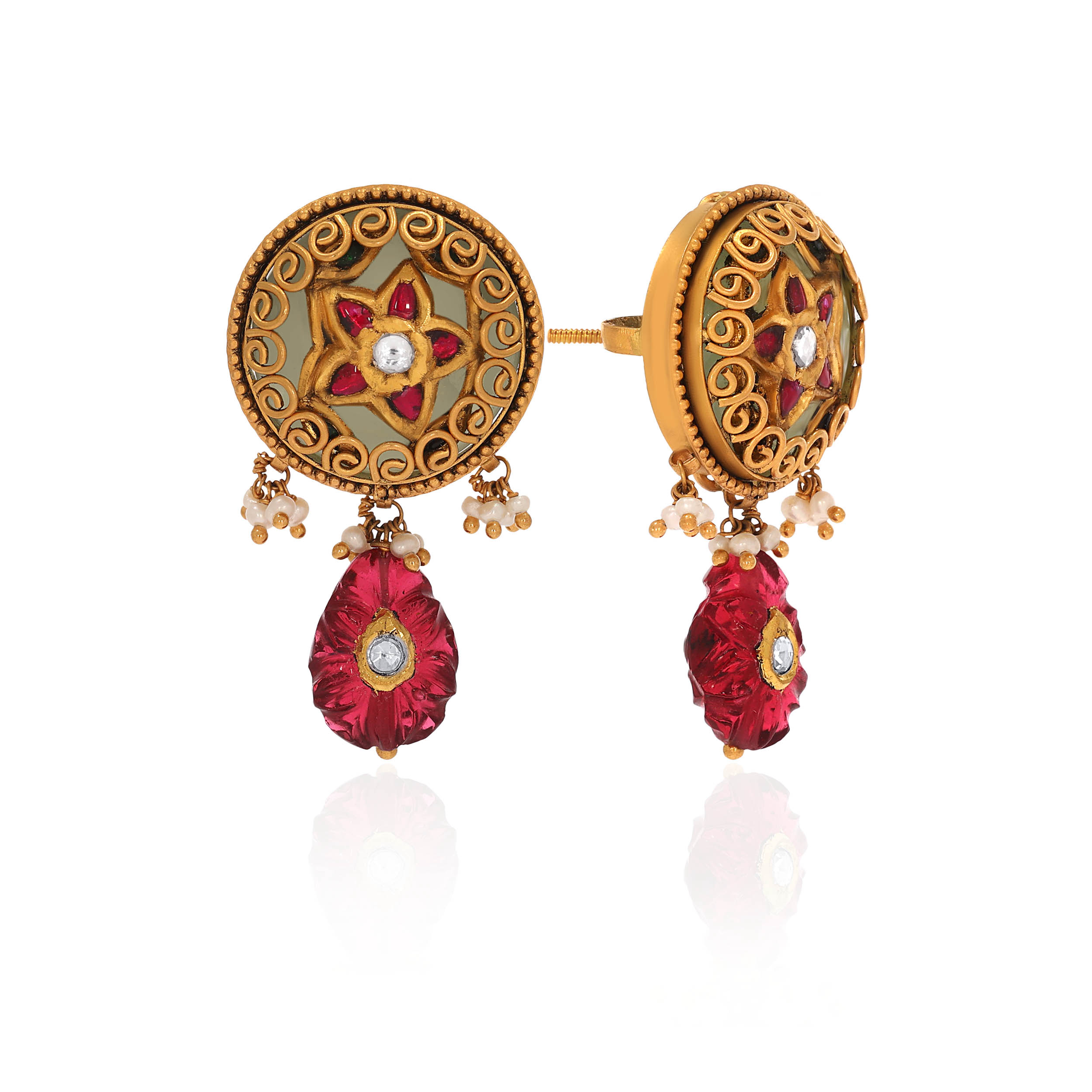 22K Yellow Gold Kundan Drop Earrings-GPGN-D000788477 - Senco Gold and Diamonds