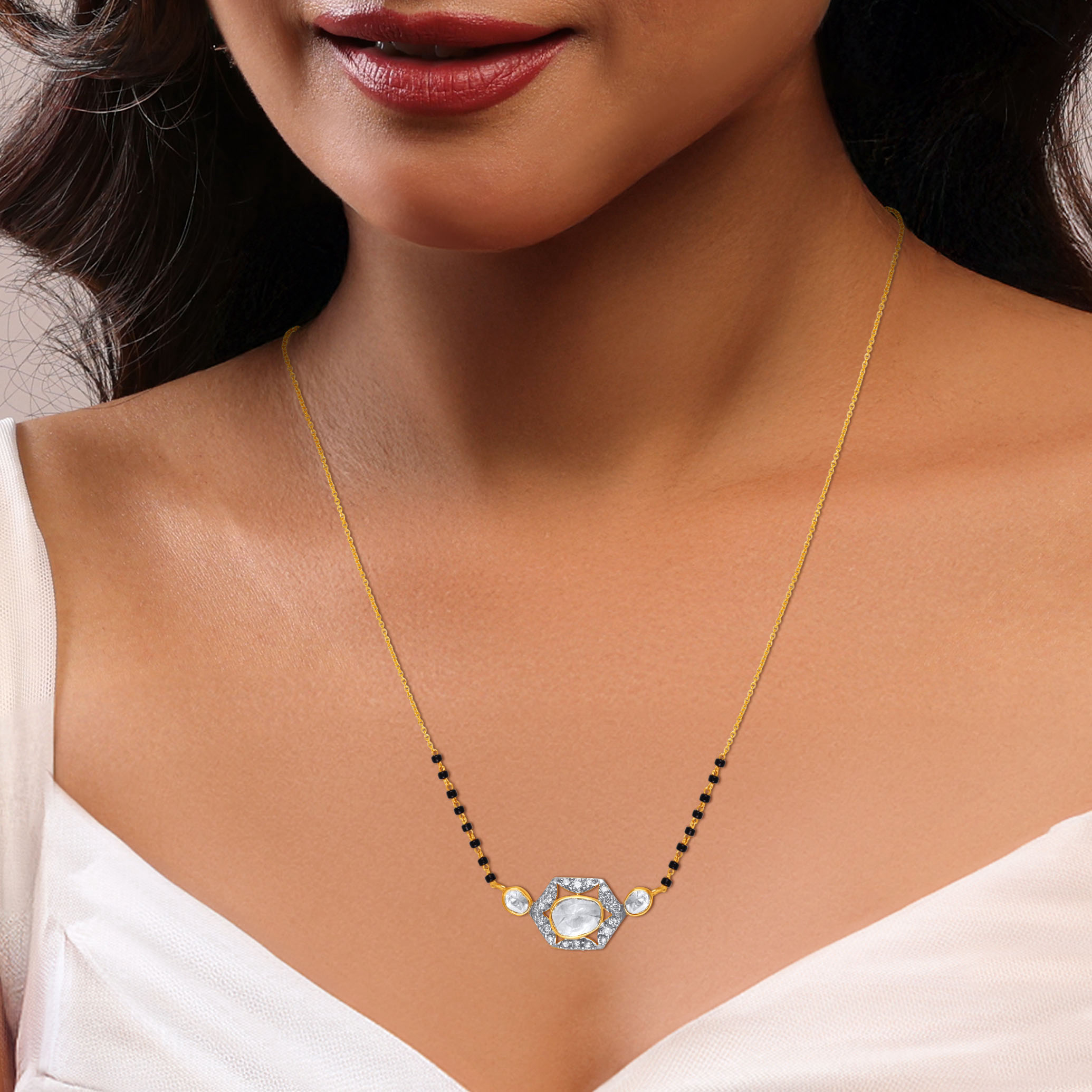 Hexagonal Halo Diamond Mangalsutra - Senco Gold and Diamonds