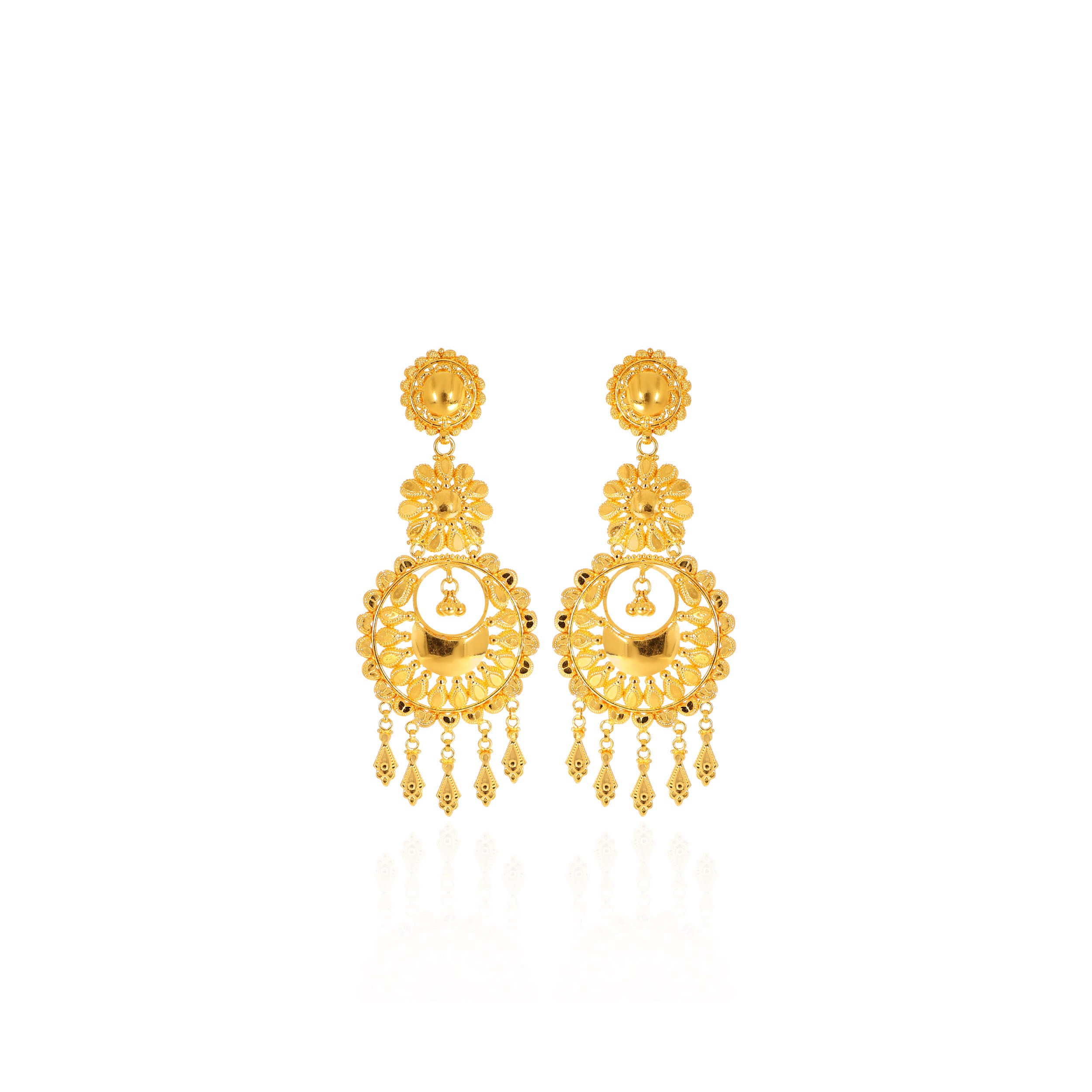 Floral Embrace Gold Chandbali Earrings - Senco Gold and Diamonds