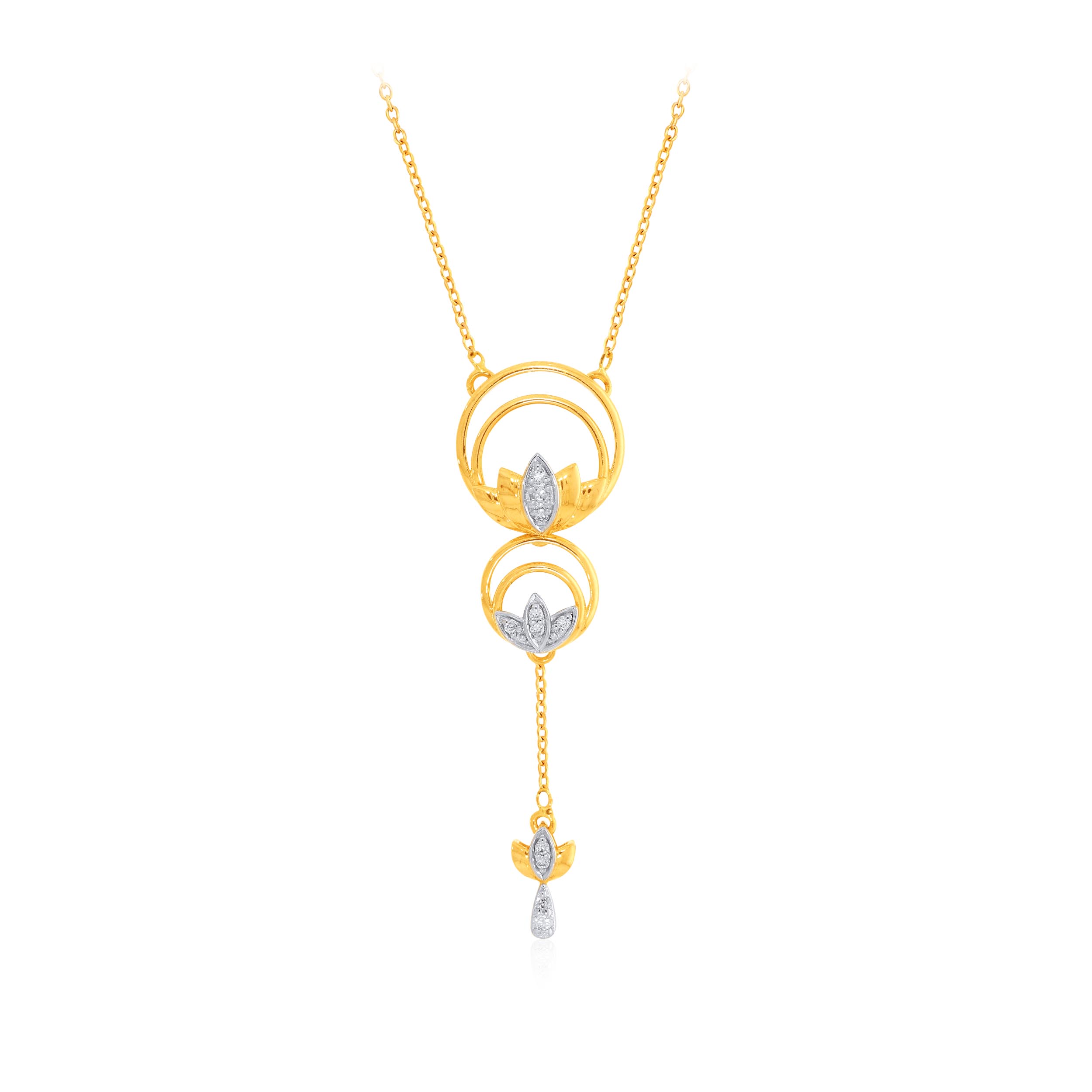 Dual Lotus Diamond Chain Pendant - Senco Gold and Diamonds