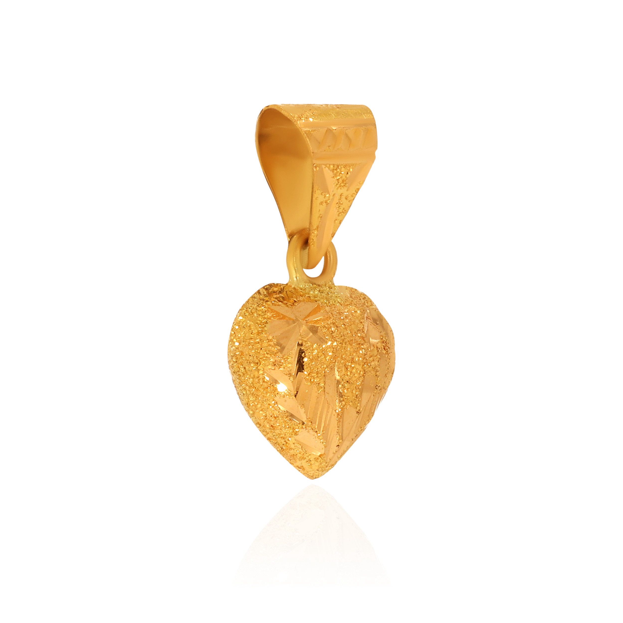 Frosted Design Heart Gold Pendant - Senco Gold and Diamonds