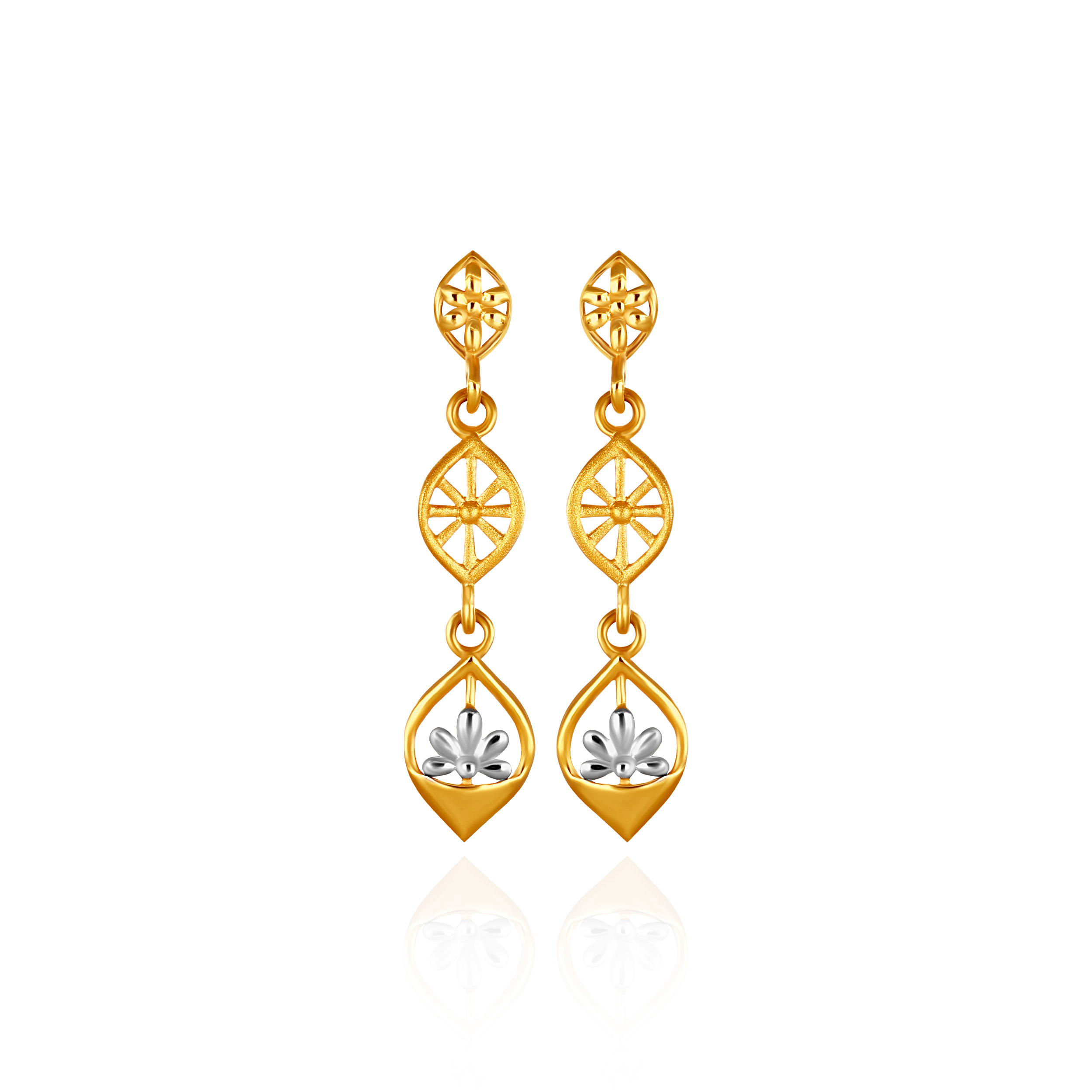 Lunaria Cutwork Gold Dangler Earrings - Senco Gold and Diamonds