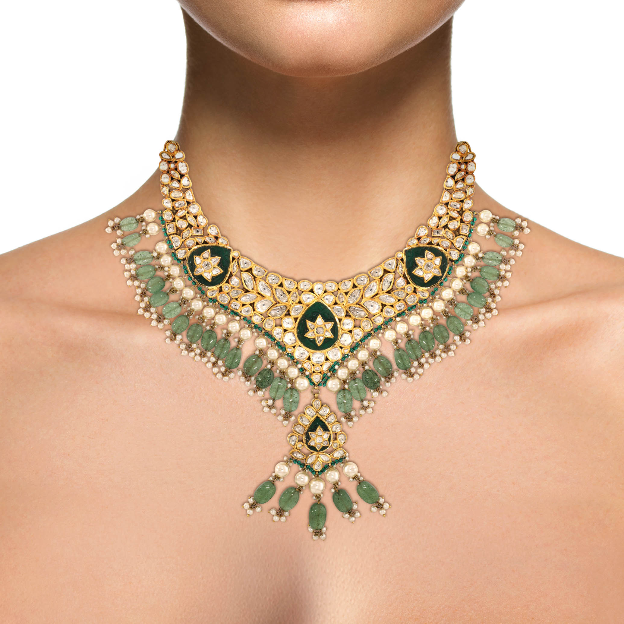 18K Yellow Gold Polki Kundan Necklace-DGN-D000598713 - Senco Gold and Diamonds