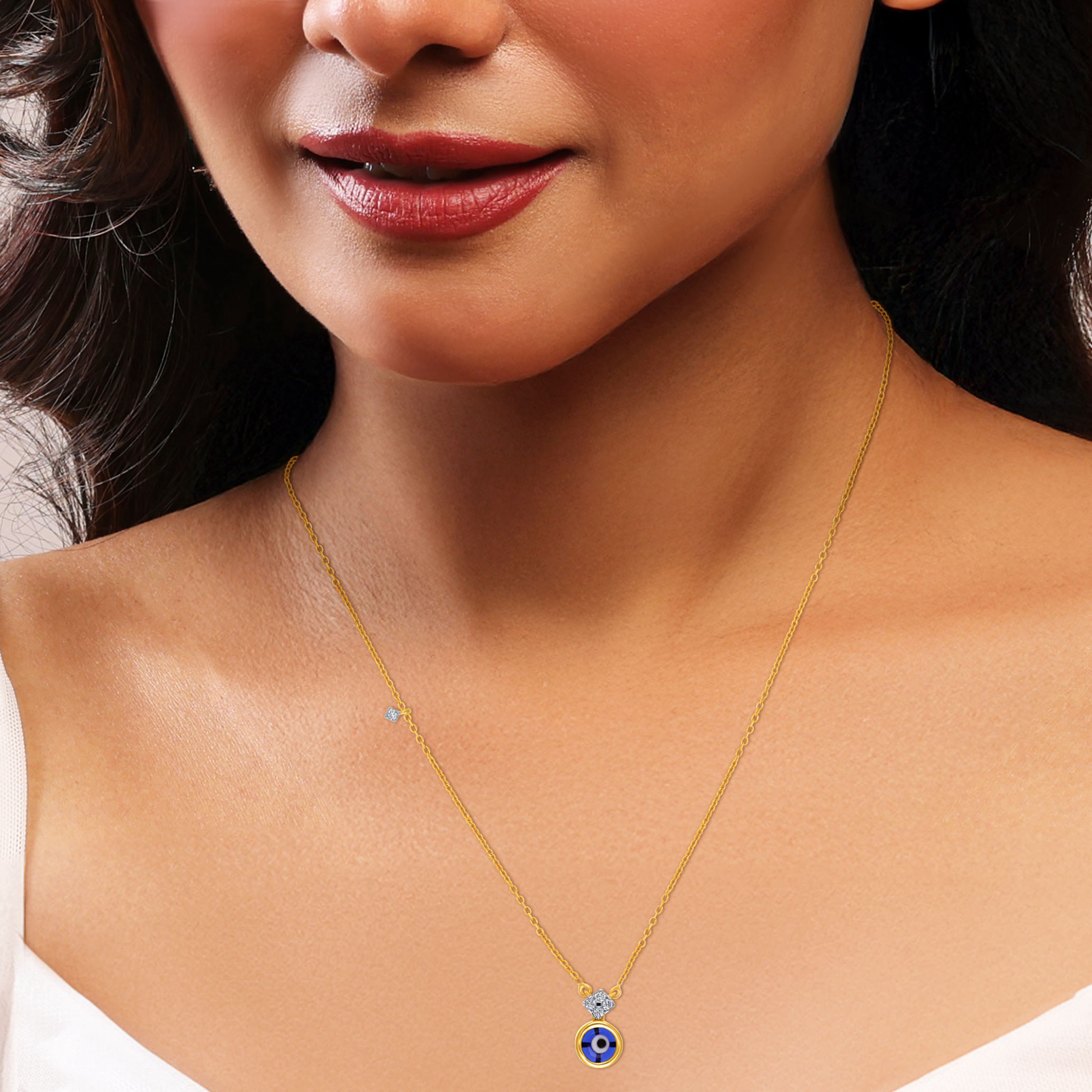 Adorned Evil Eye Diamond Chain Pendant - Senco Gold and Diamonds