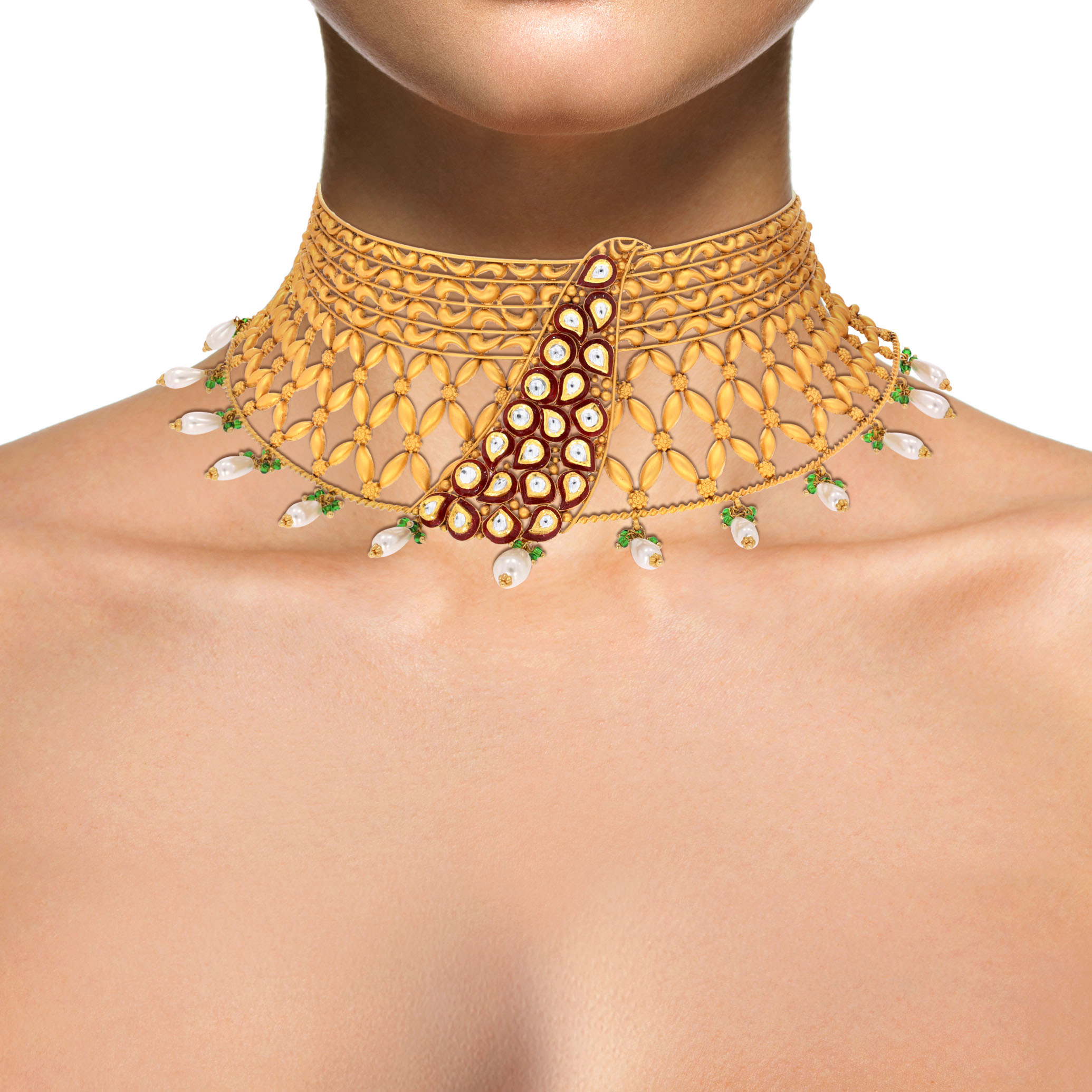 22K Yellow Gold Kundan Necklace-GN-SAD0005308 - Senco Gold and Diamonds
