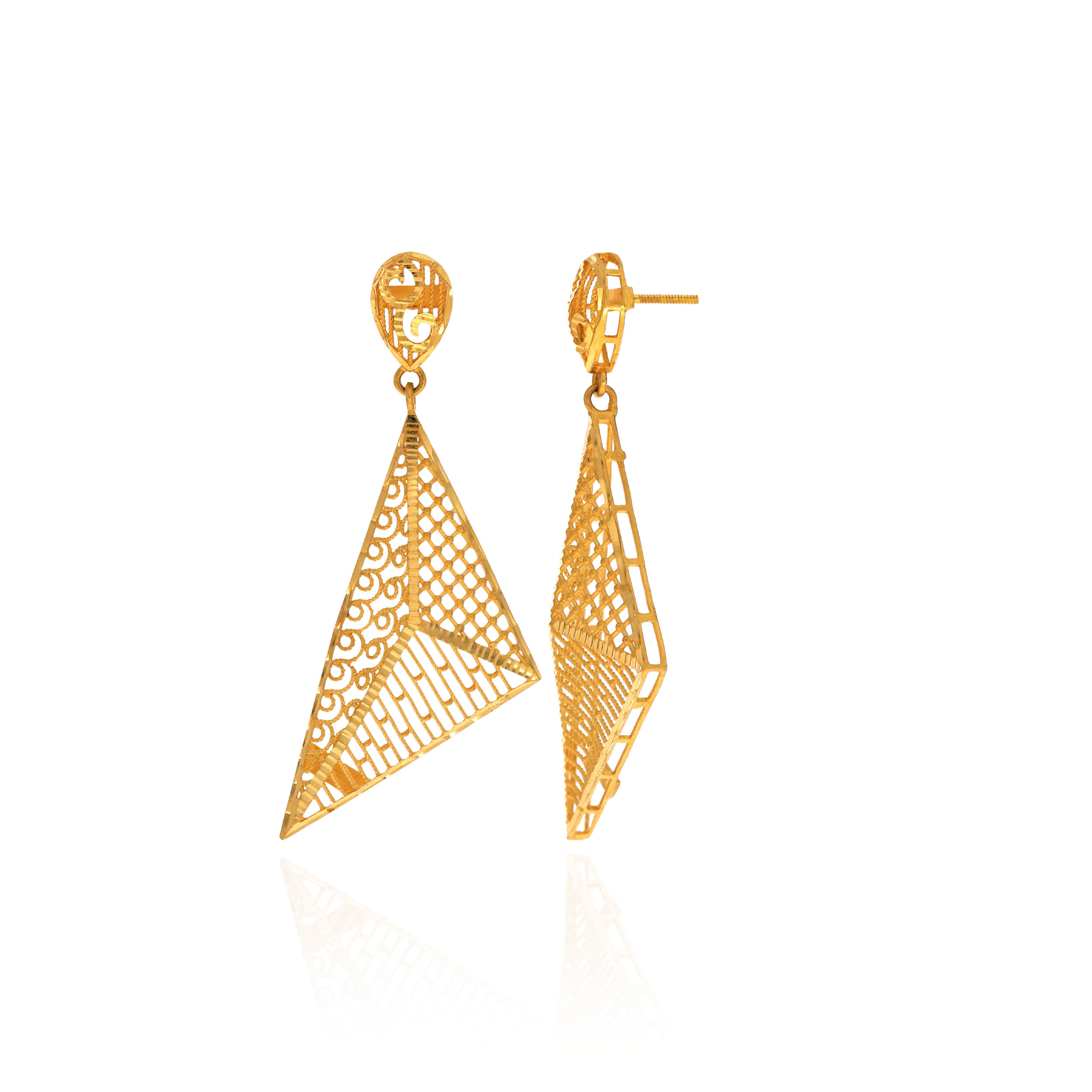 Filigree Triad Gold Drop Earrings - Senco Gold and Diamonds