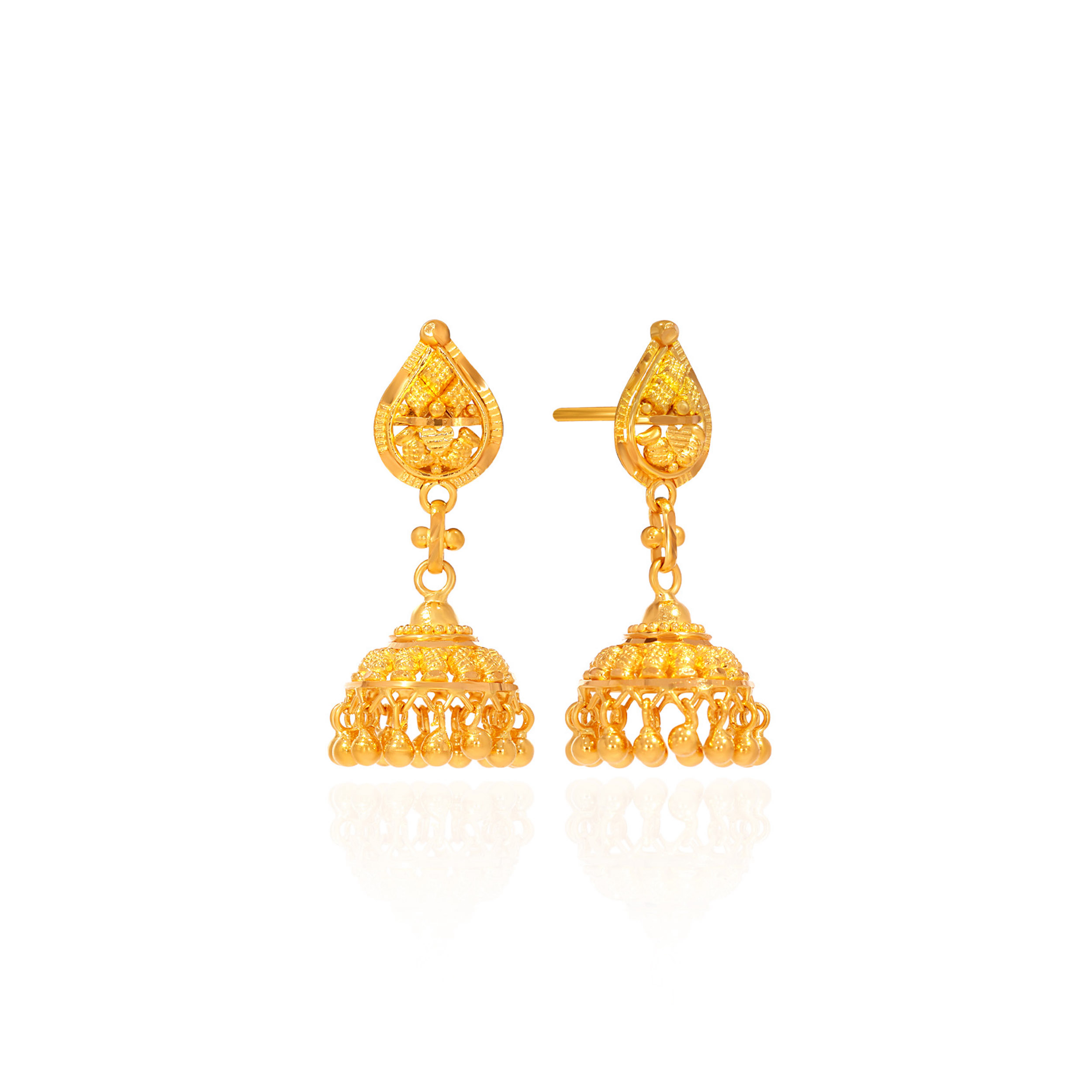 Radiant Teardrop Gold Jhumka Earrings - Senco Gold and Diamonds