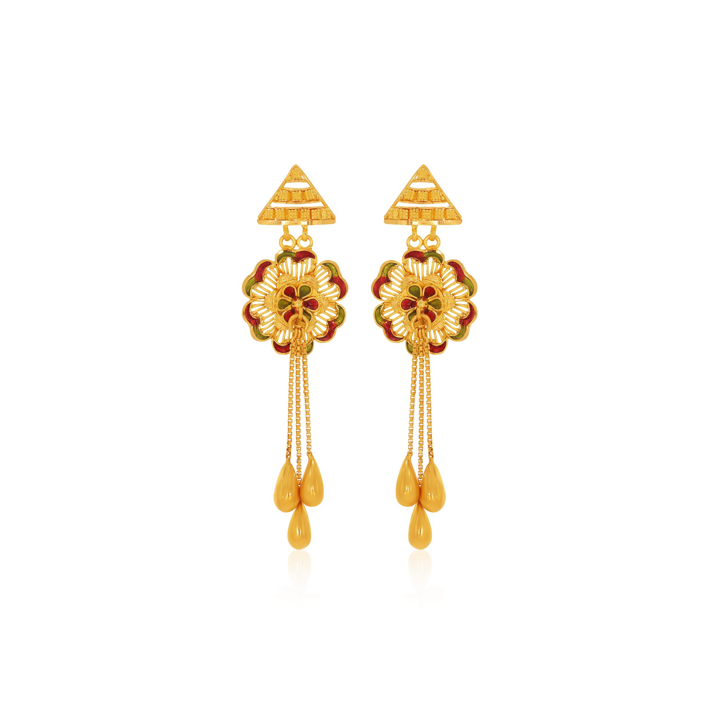 Floral Art Gold Long Earrings - Senco Gold and Diamonds