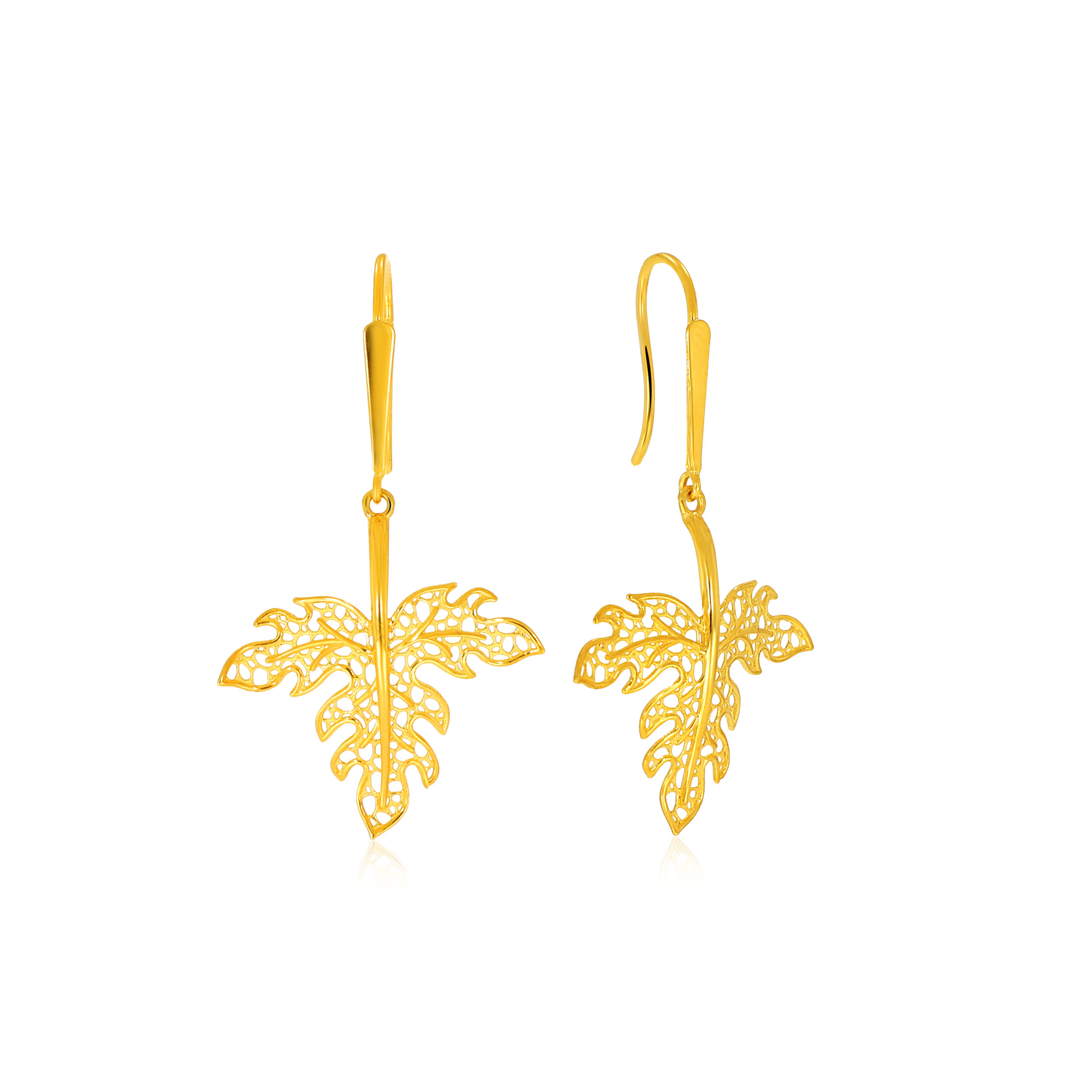 Tropical Leaves Gold Hook Earrings - Senco Gold and Diamonds