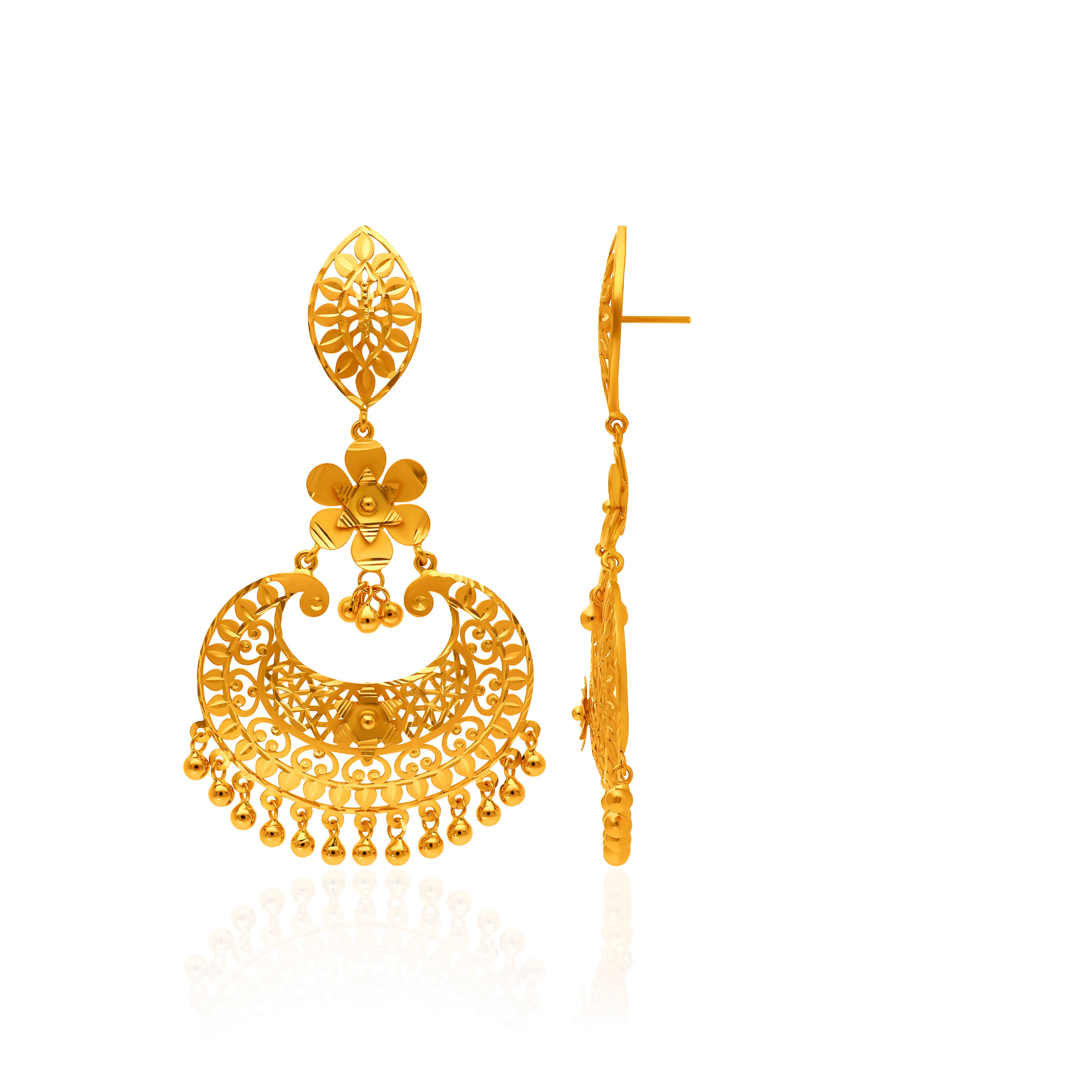 Bridal Bloom Gold Chand Bali Earrings - Senco Gold and Diamonds