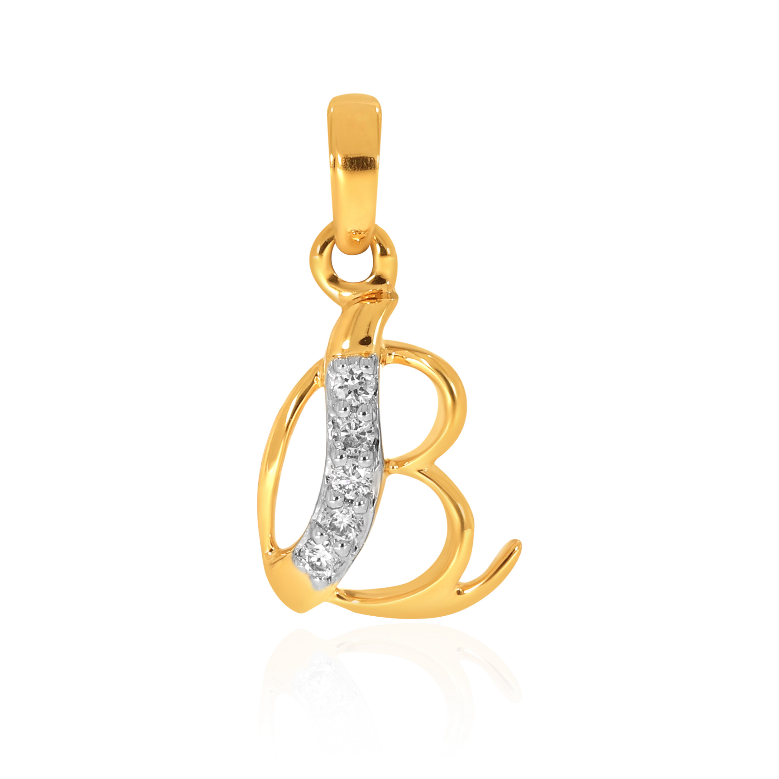 18K Yellow Gold B Alphabet Diamond Pendant-DPN-D000748629 - Senco Gold and Diamonds