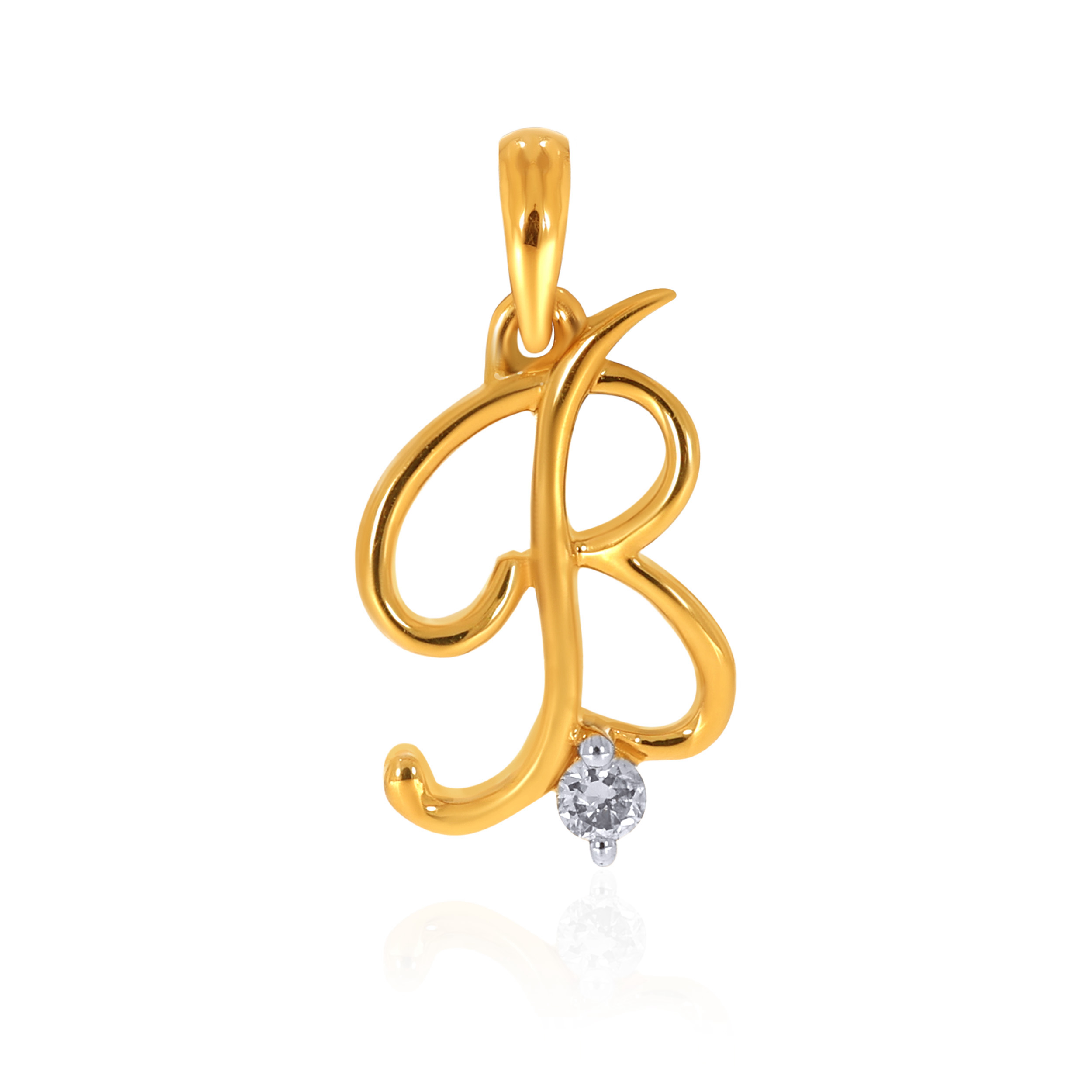 18K Yellow Gold B Alphabet Diamond Pendant-DPN-D000748611 - Senco Gold and Diamonds