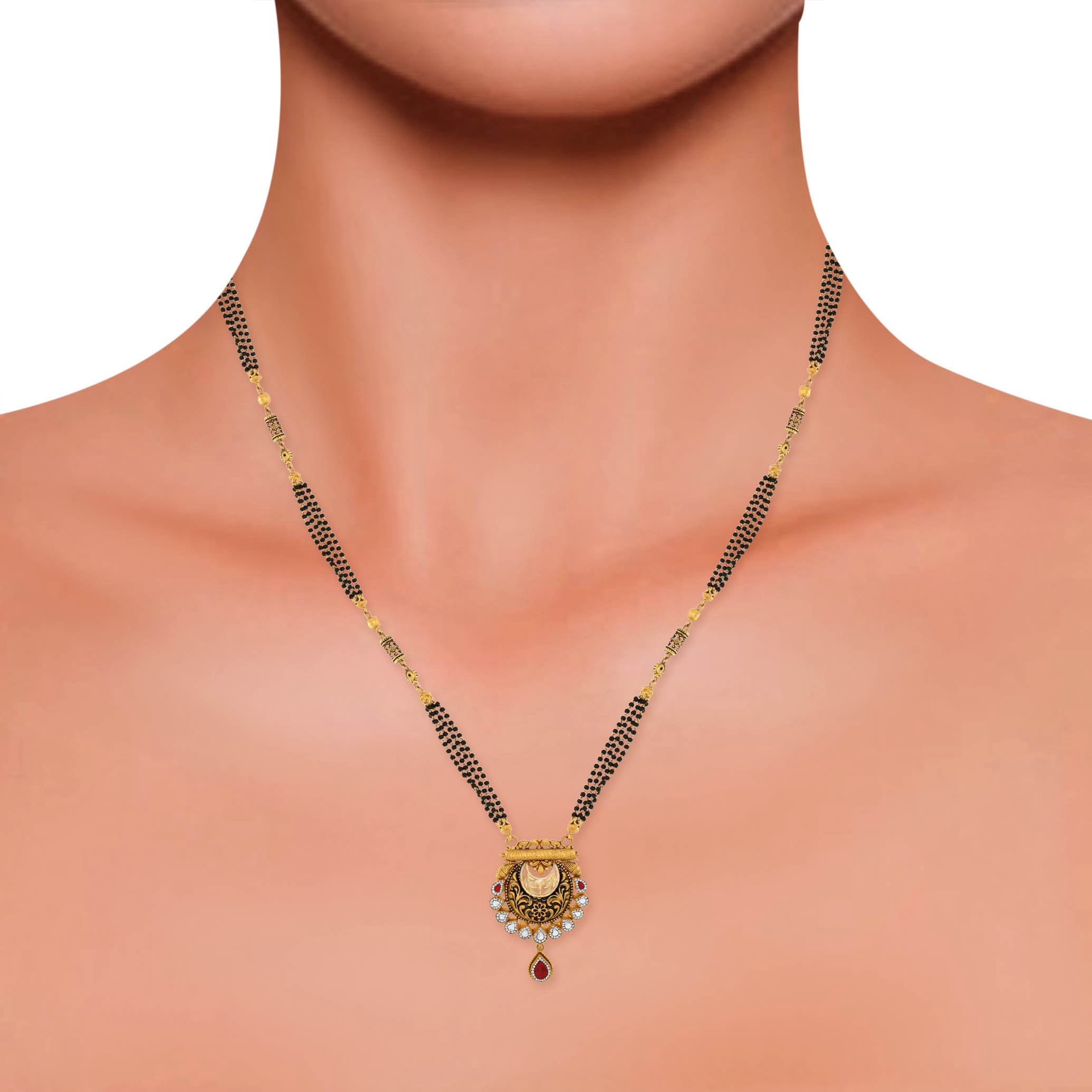 Artsy Bloom Antique Gold Mangalsutra - Senco Gold and Diamonds