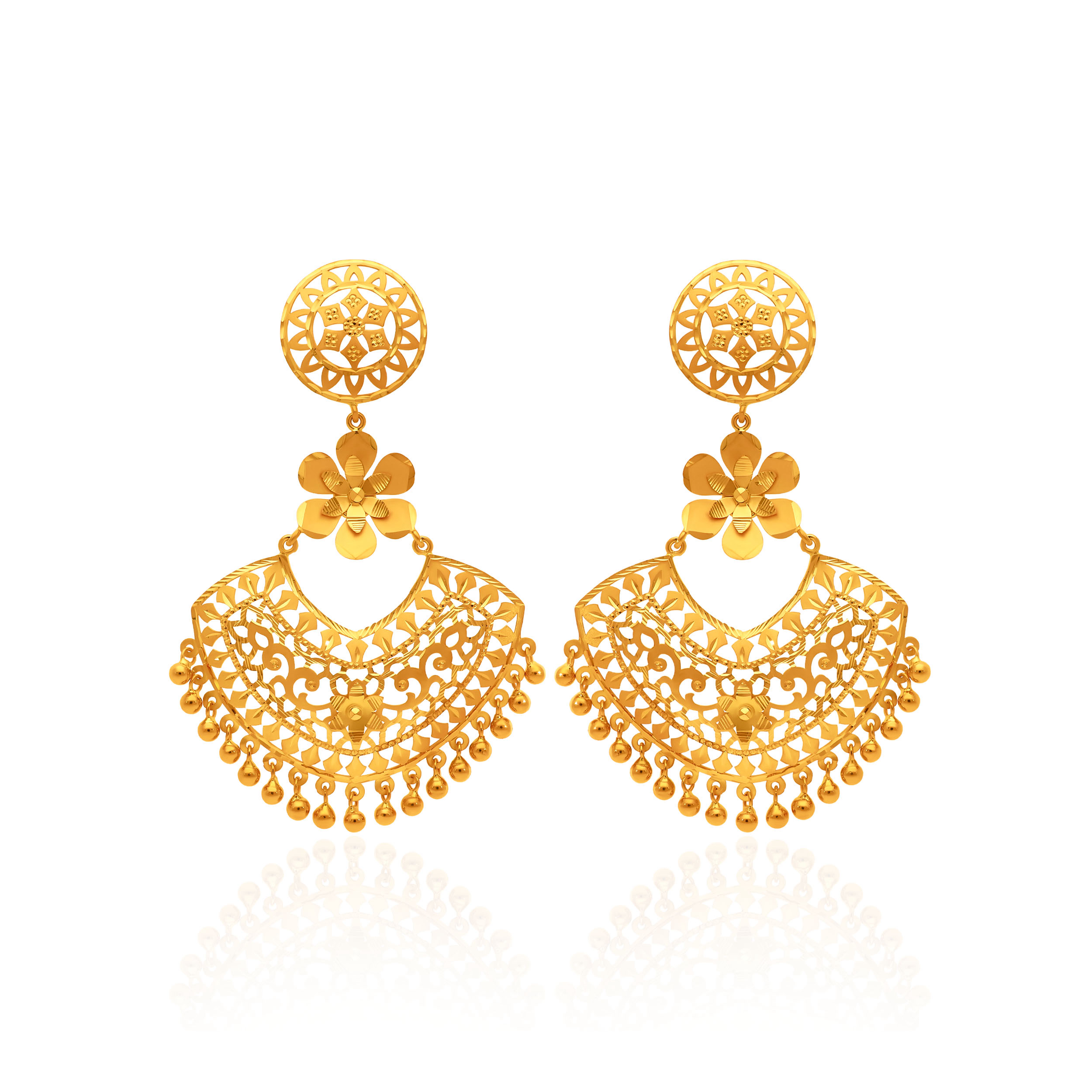 Radiant Filigree Gold Chand Bali Earrings - Senco Gold and Diamonds