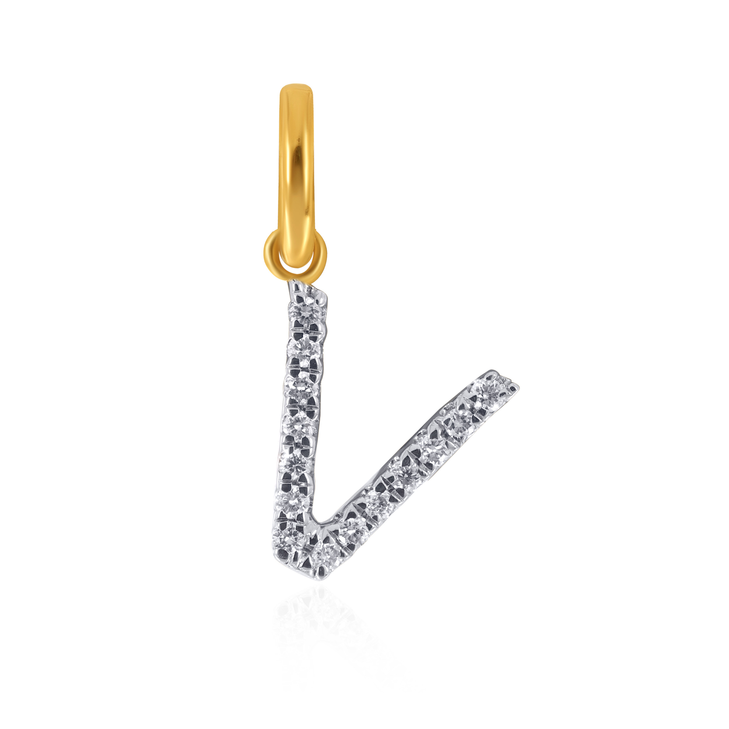 18K Yellow Gold V Alphabet Diamond Pendant-DPN-D000748605 - Senco Gold and Diamonds