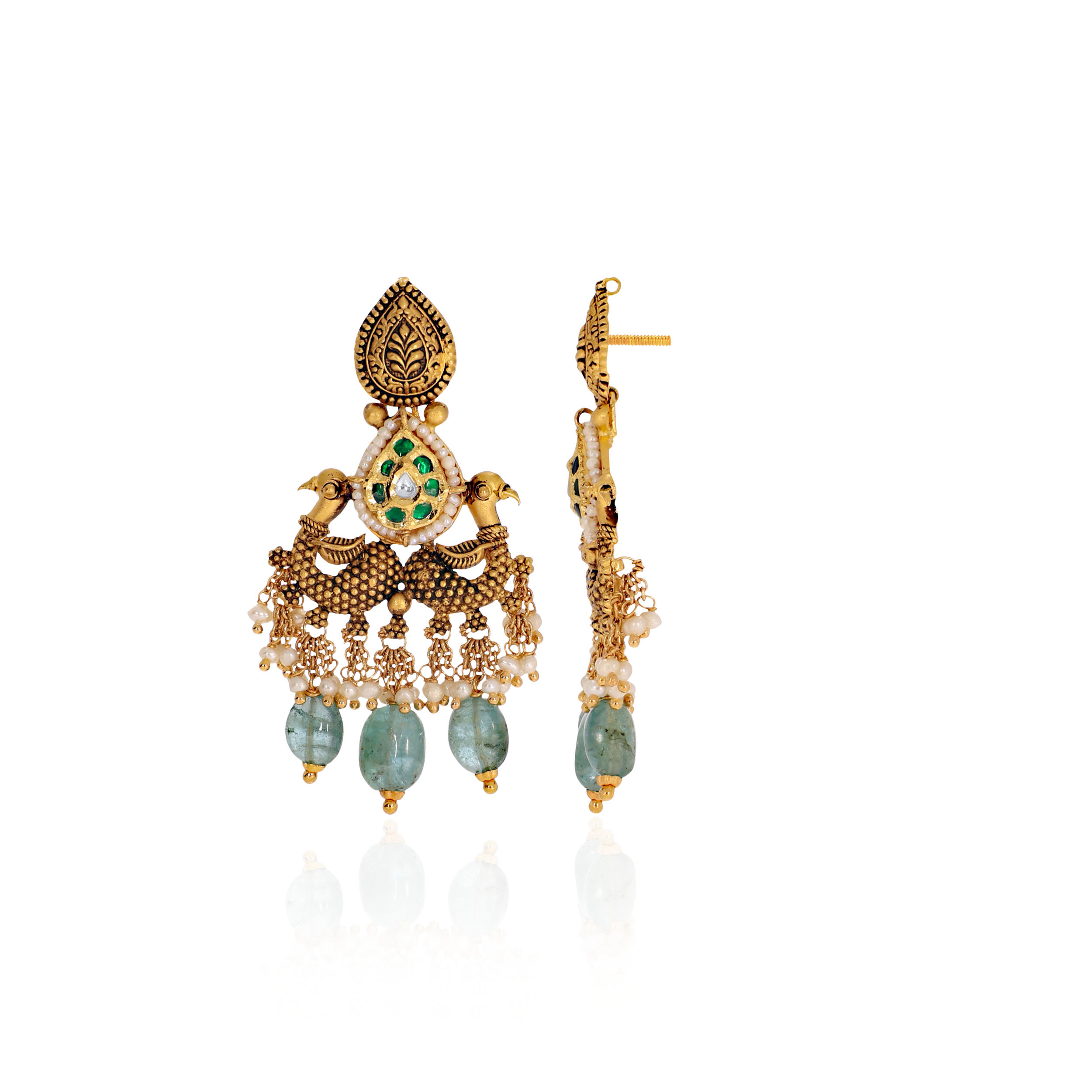 22K Yellow Gold Kundan Drop Earrings-GPGN-D000788451 - Senco Gold and Diamonds