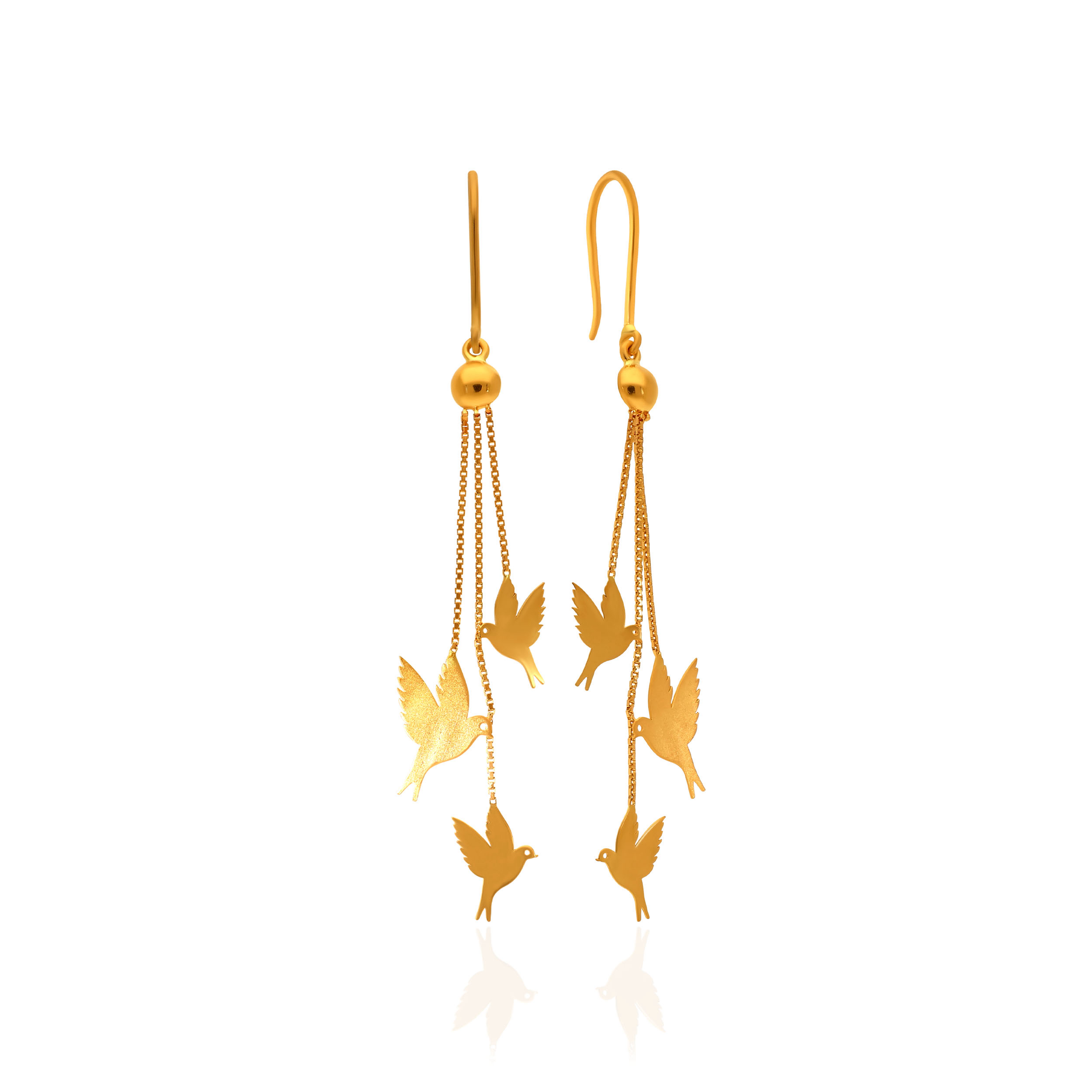 Whimsical Bird Silhouettes Long Gold Earrings - Senco Gold and Diamonds