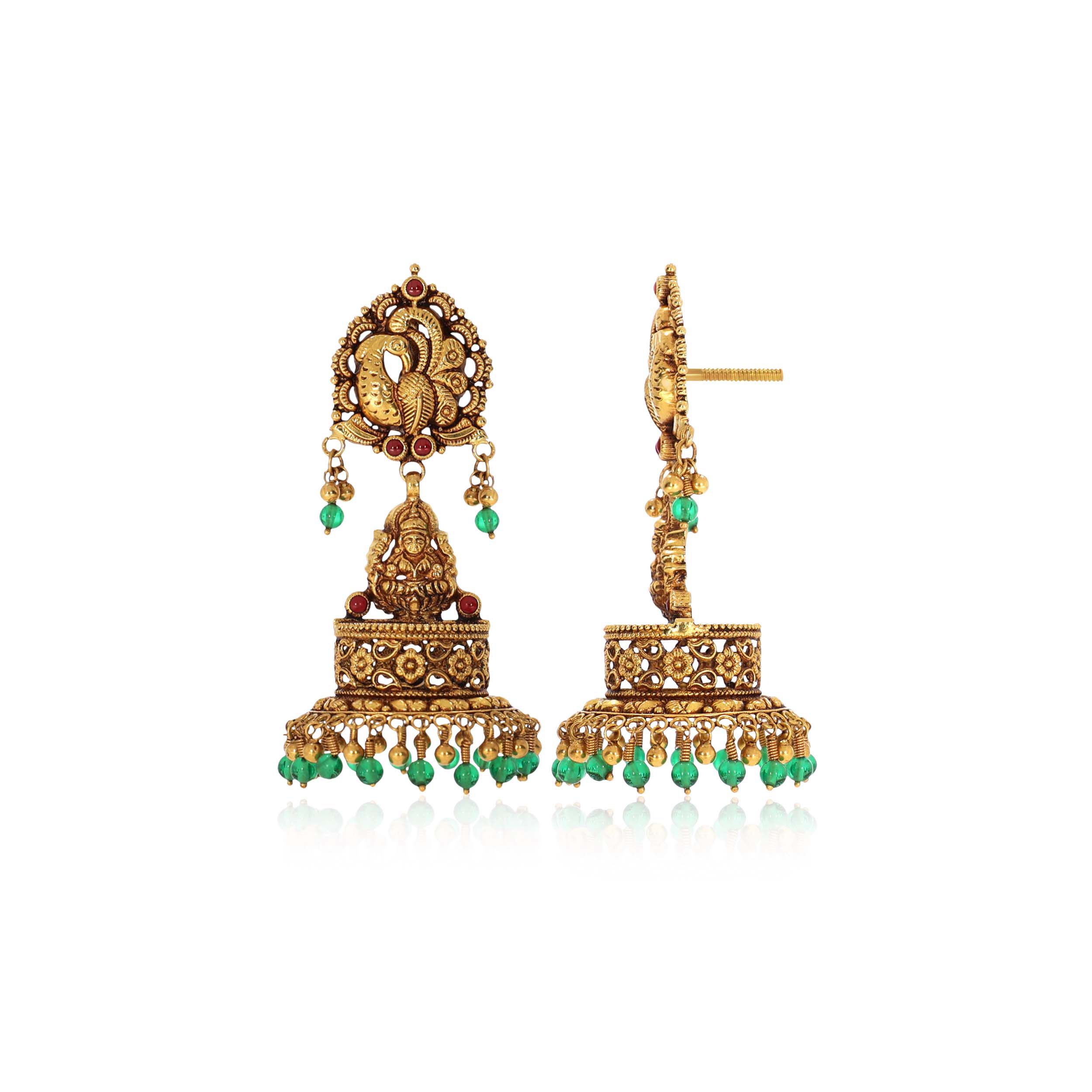 Royal Blessings Antique Gold Jhumka Earrings - Senco Gold and Diamonds