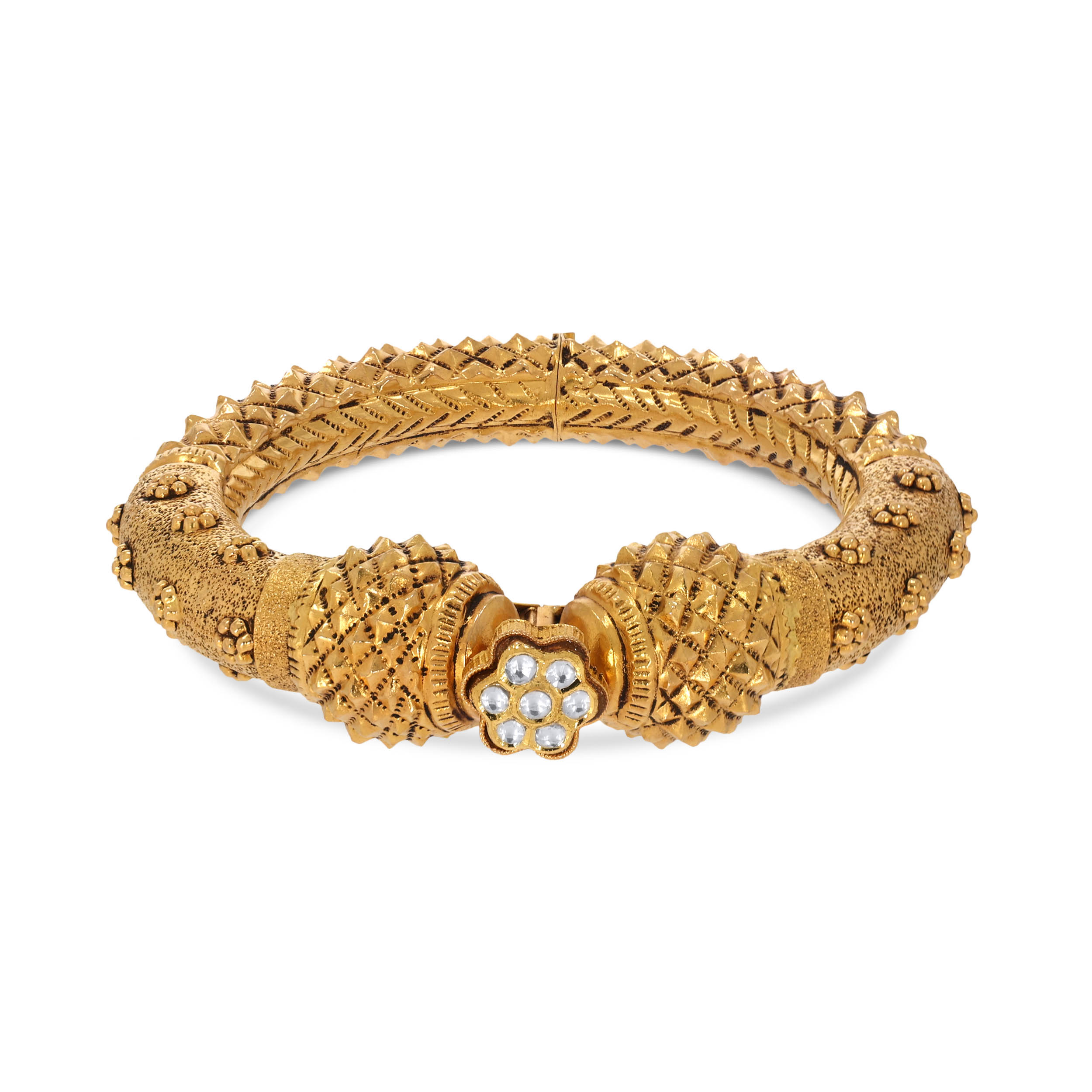Crowned Elegance Statement Gold Bangle - Senco Gold and Diamonds