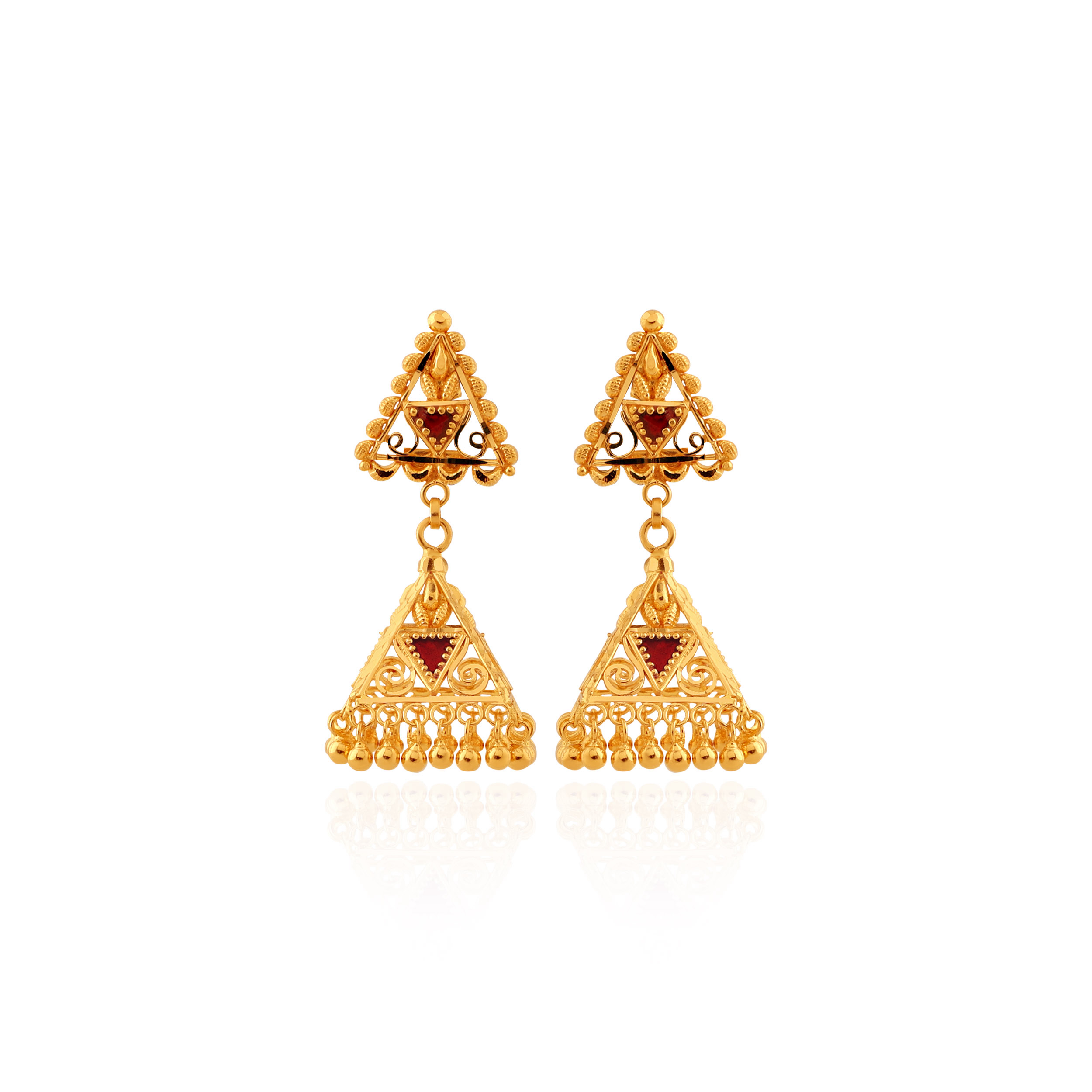 Royal Triad Gold Jhumka Earrings - Senco Gold and Diamonds