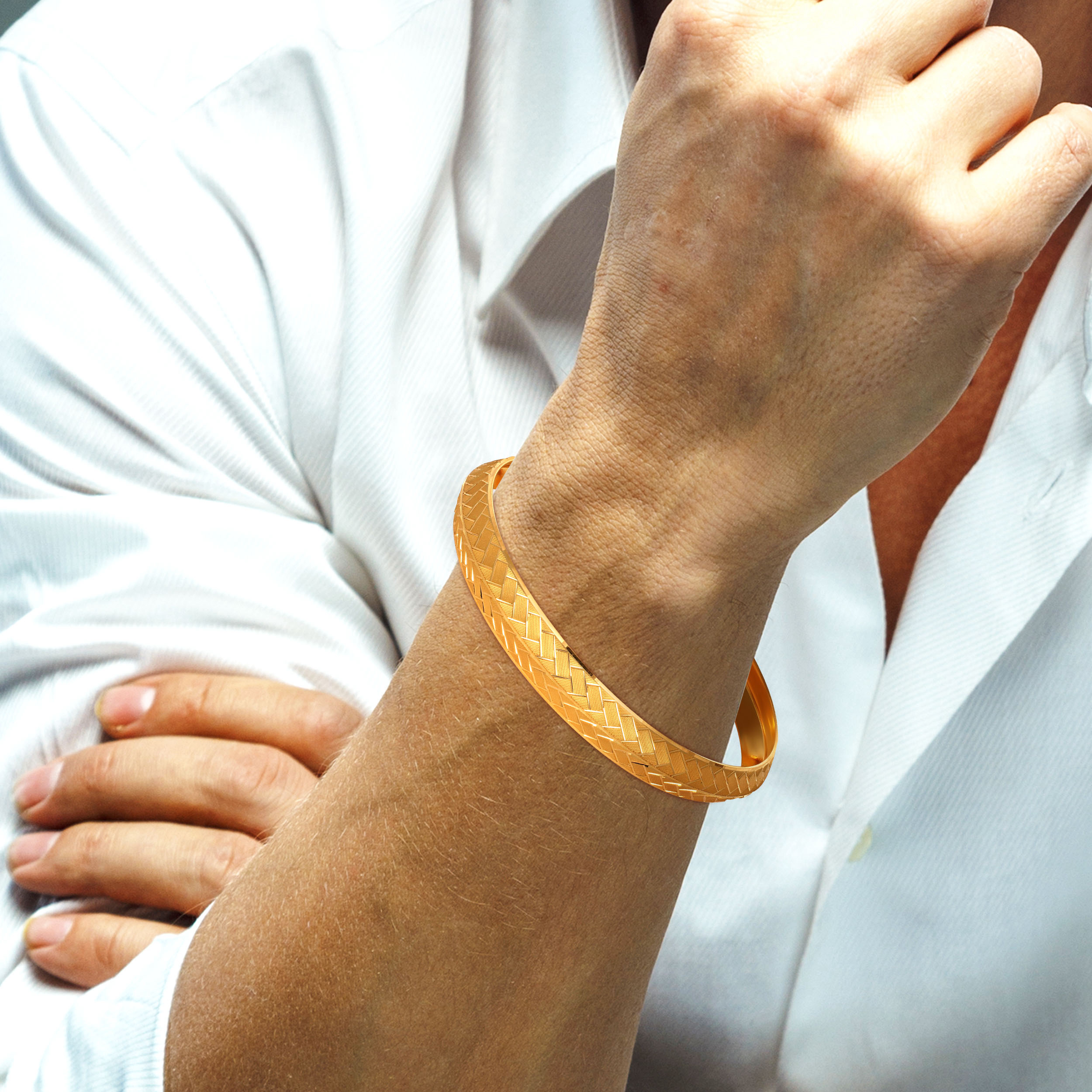 Woven Pattern Men's Gold Kada - Senco Gold and Diamonds