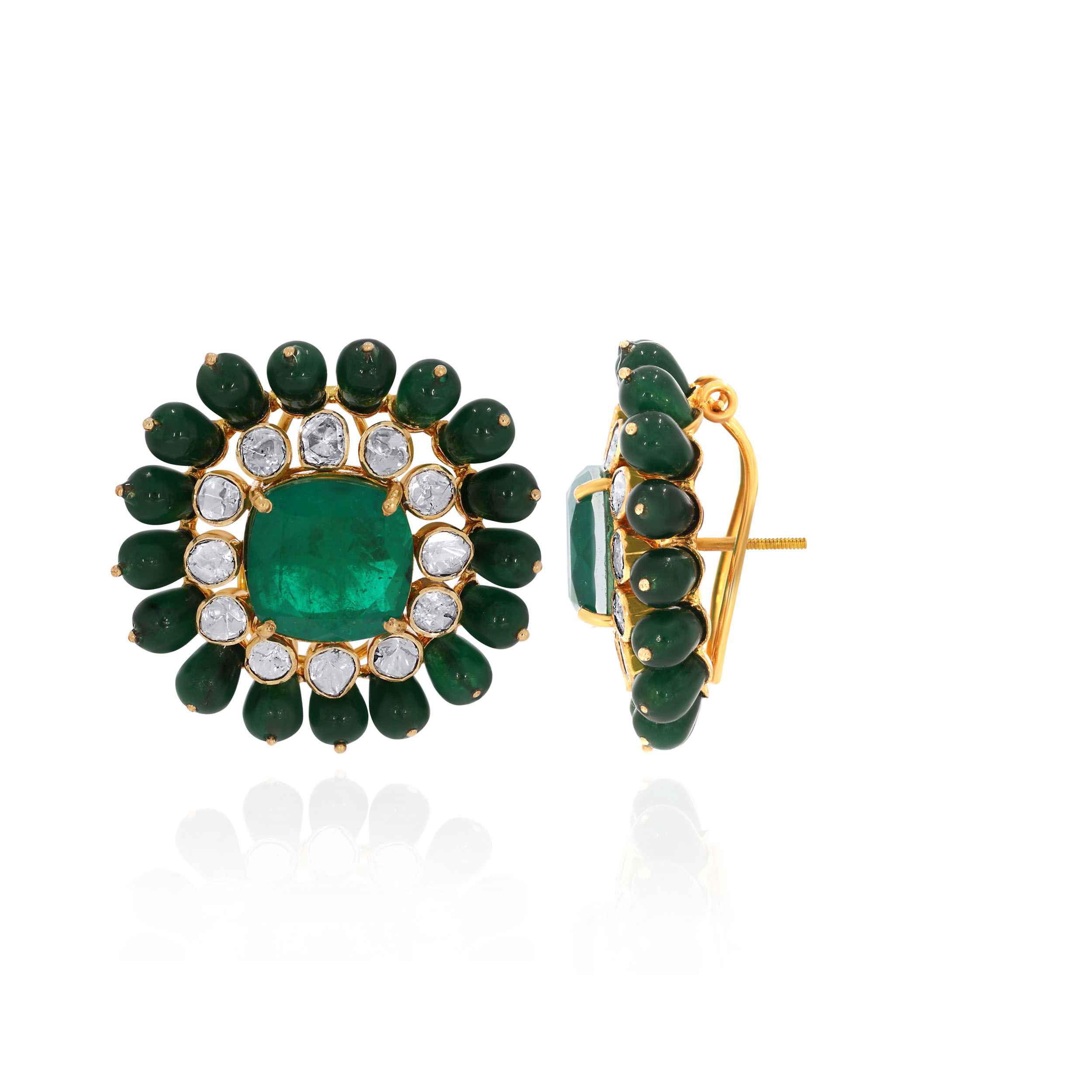Enchanting Bloom Polki Studs - Senco Gold and Diamonds