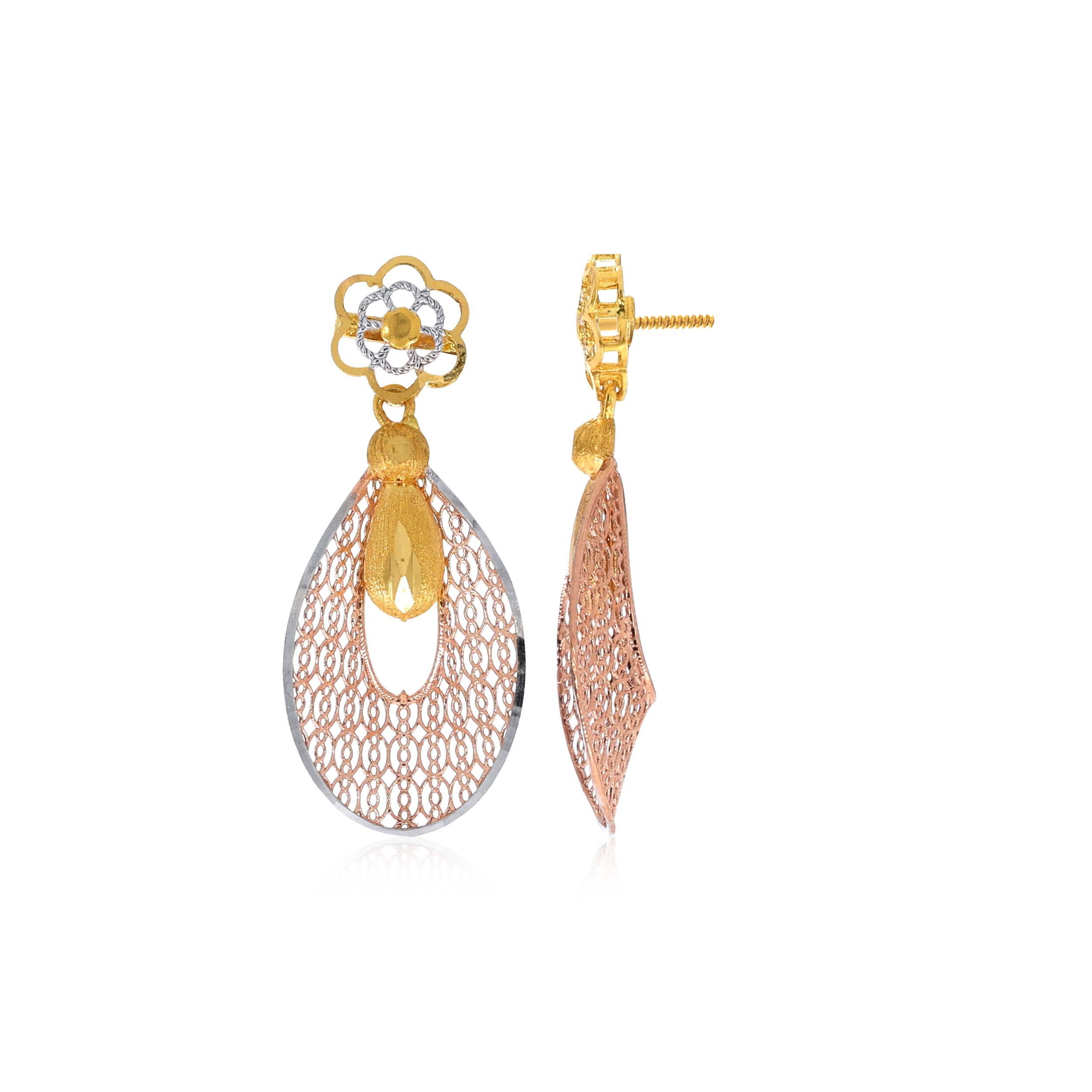Geometric Gleam Three-Tone Gold Drop Earrings - Senco Gold and Diamonds