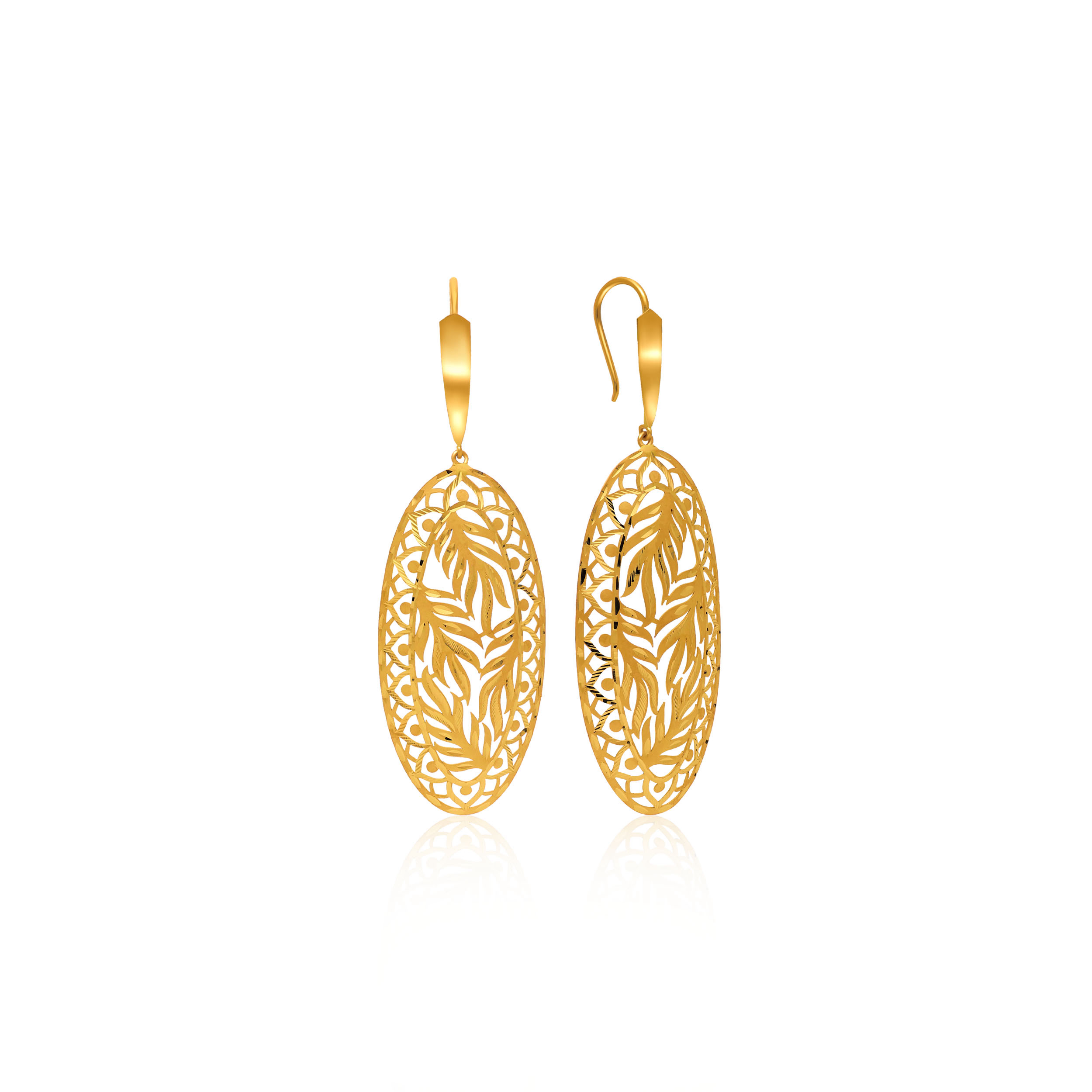 Leafy Splendour Gold Hook Earrings - Senco Gold and Diamonds