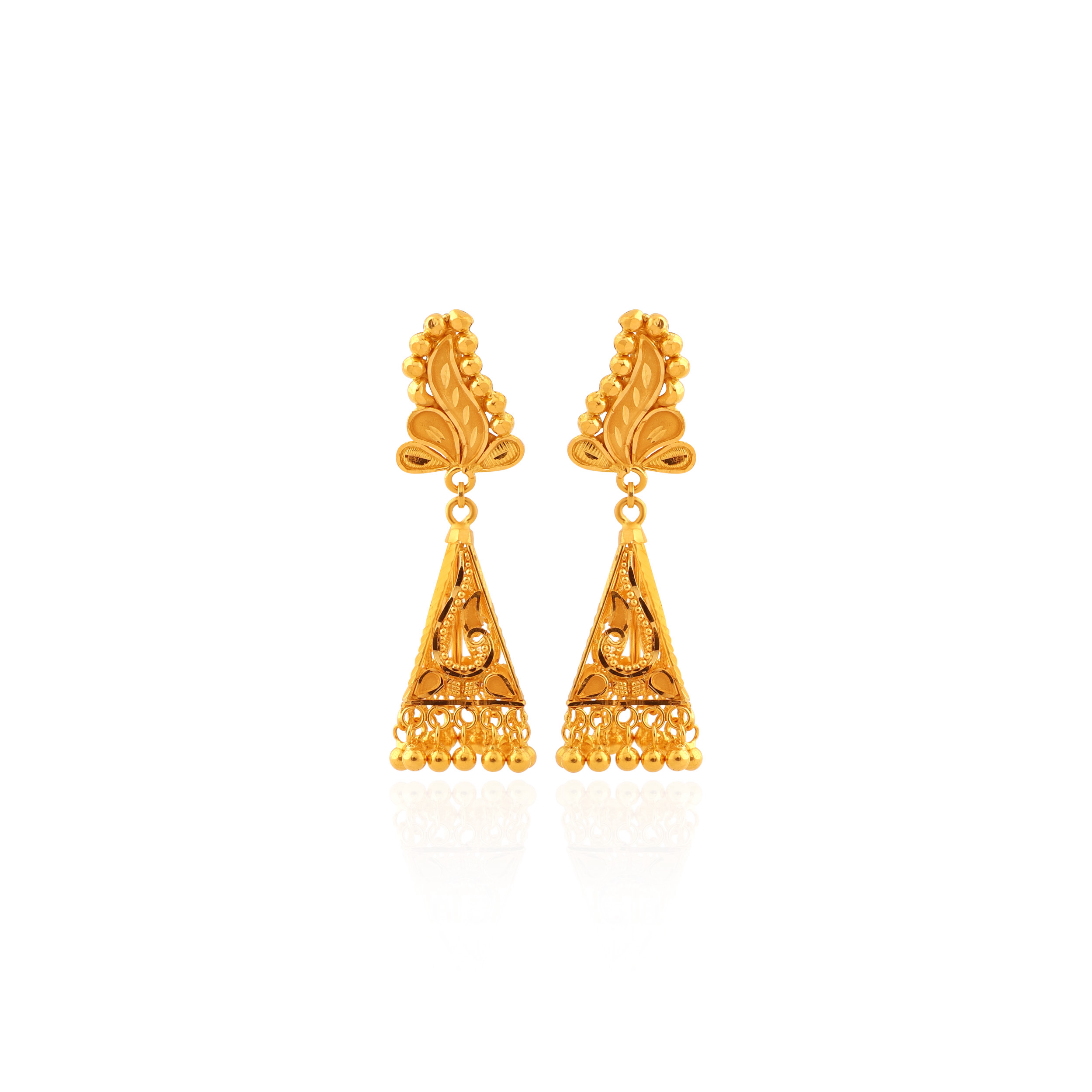 Filigree Drop Gold Jhumka Earrings - Senco Gold and Diamonds
