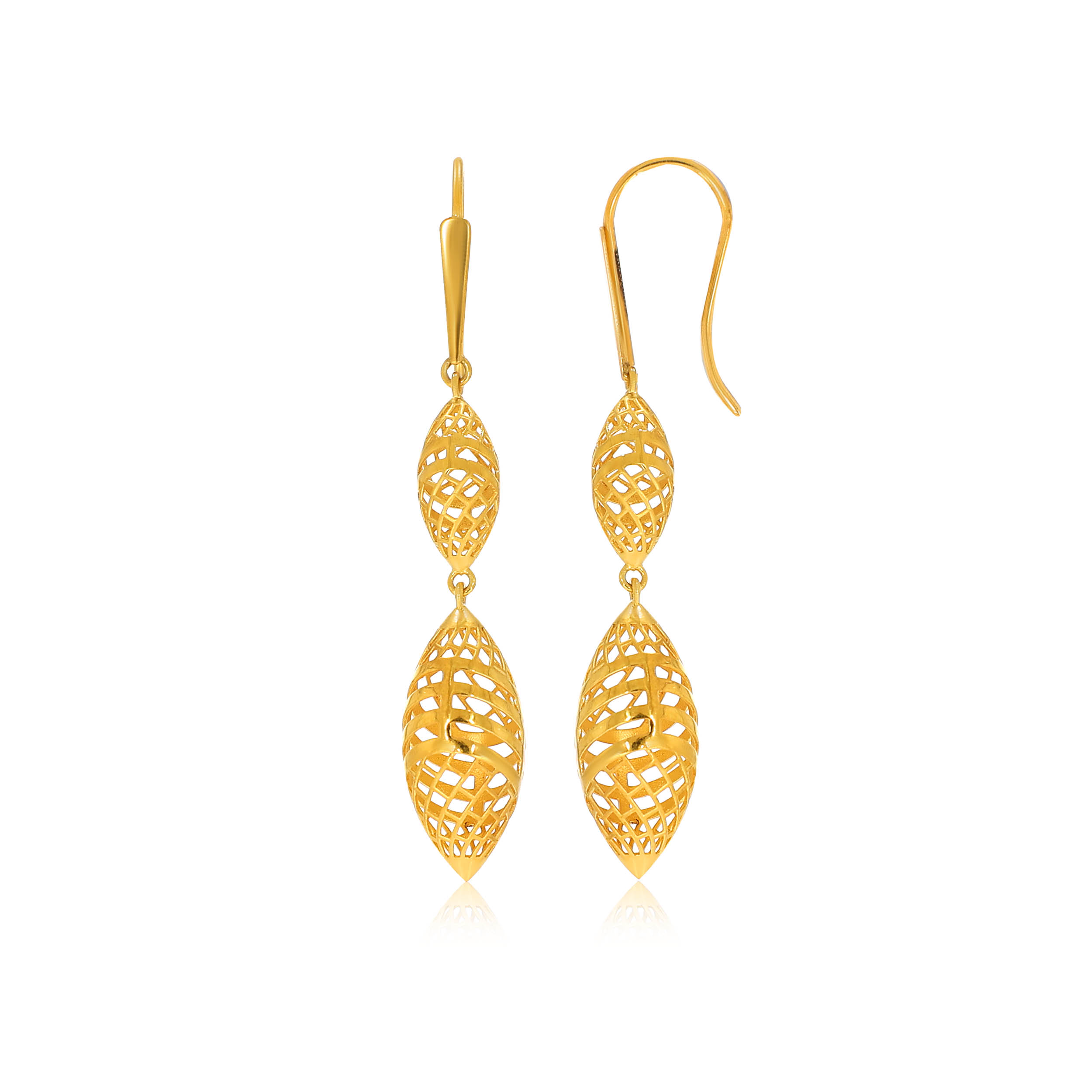 Translucent Leaves Gold Hook Earrings - Senco Gold and Diamonds