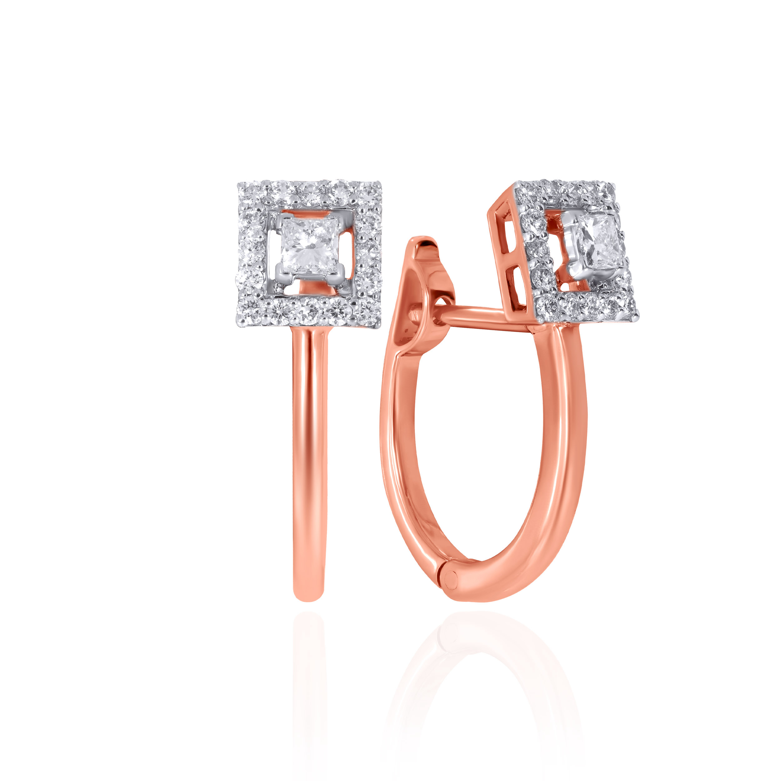 Elara Square-Halo Diamond Hoop Earrings - Senco Gold and Diamonds