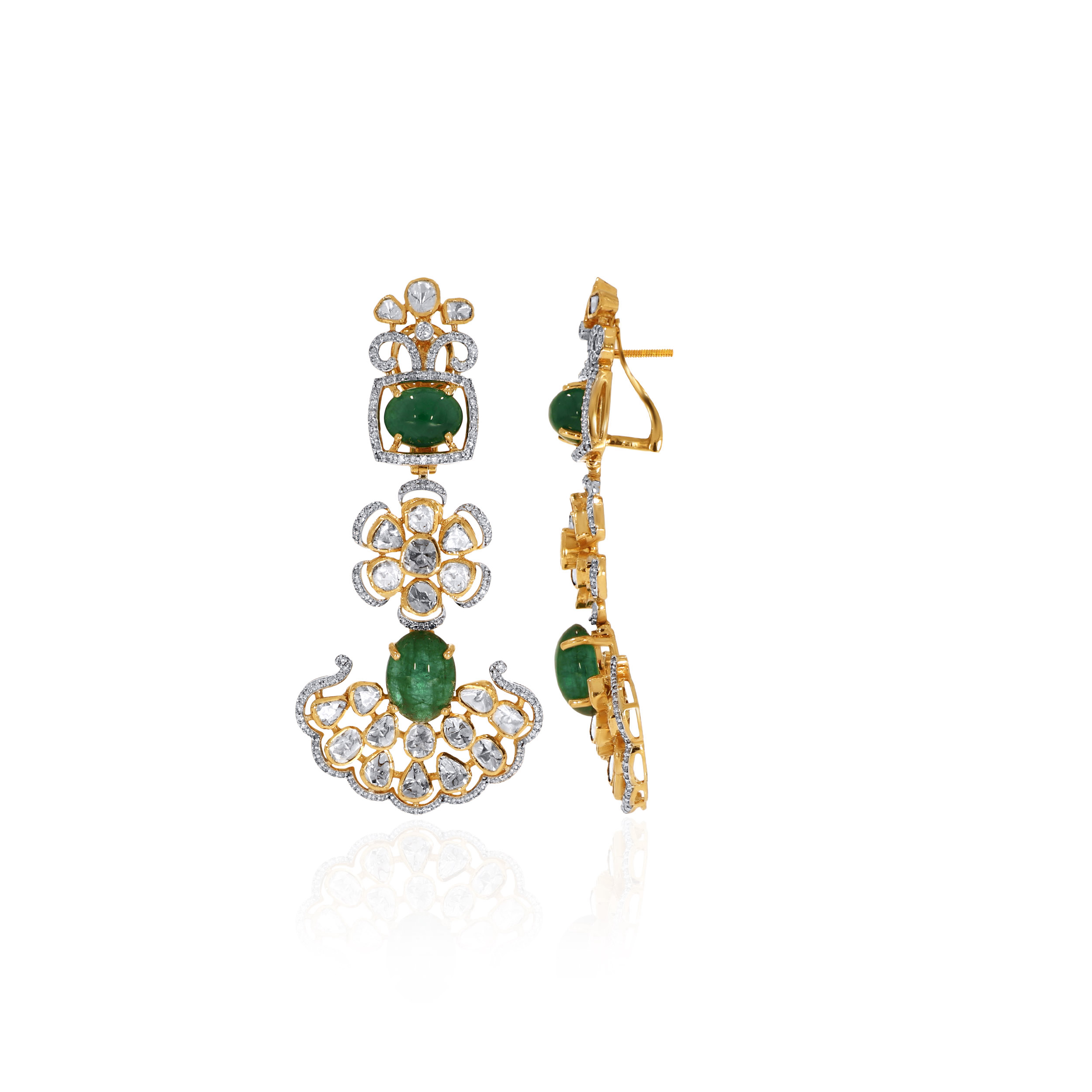 14K Yellow Gold Polki Diamond Earrings-DTGN-D000788828 - Senco Gold and Diamonds