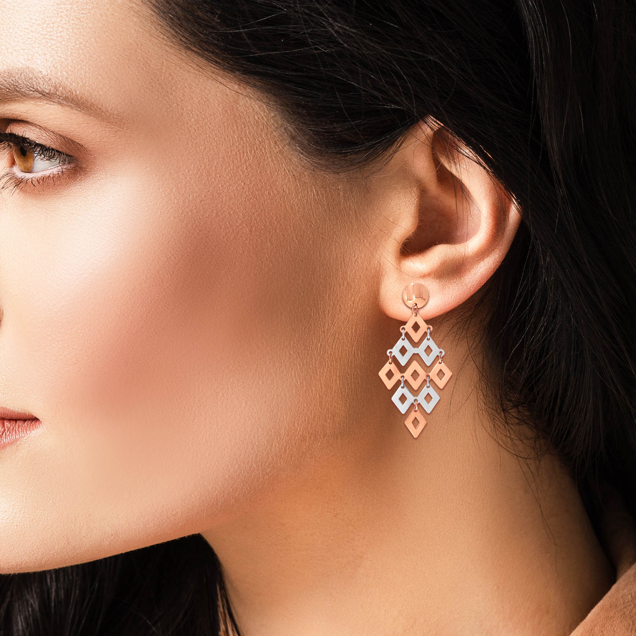 Diva Rhombus Gold Drop Earrings - Senco Gold and Diamonds