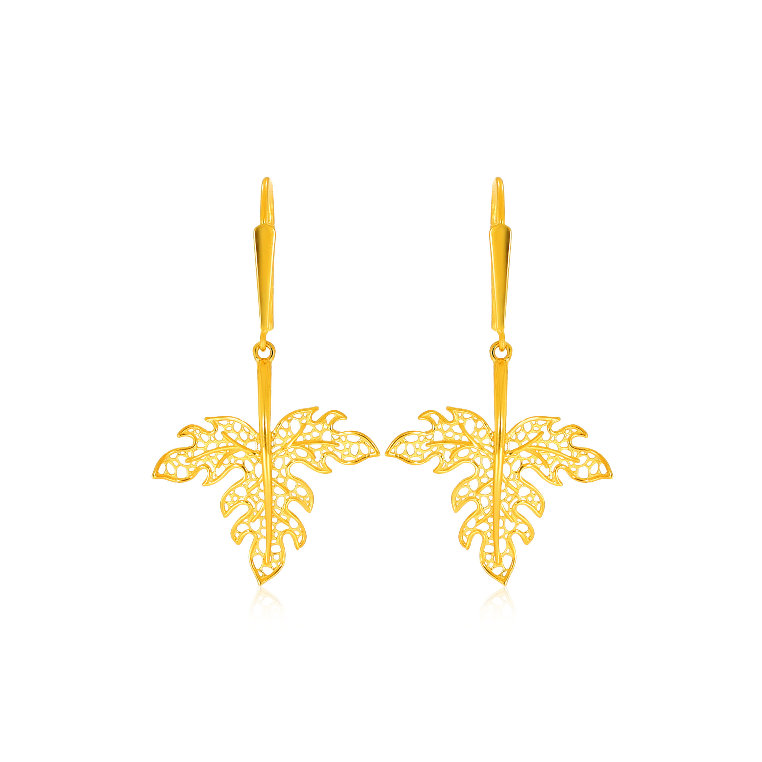 Tropical Leaves Gold Hook Earrings - Senco Gold and Diamonds