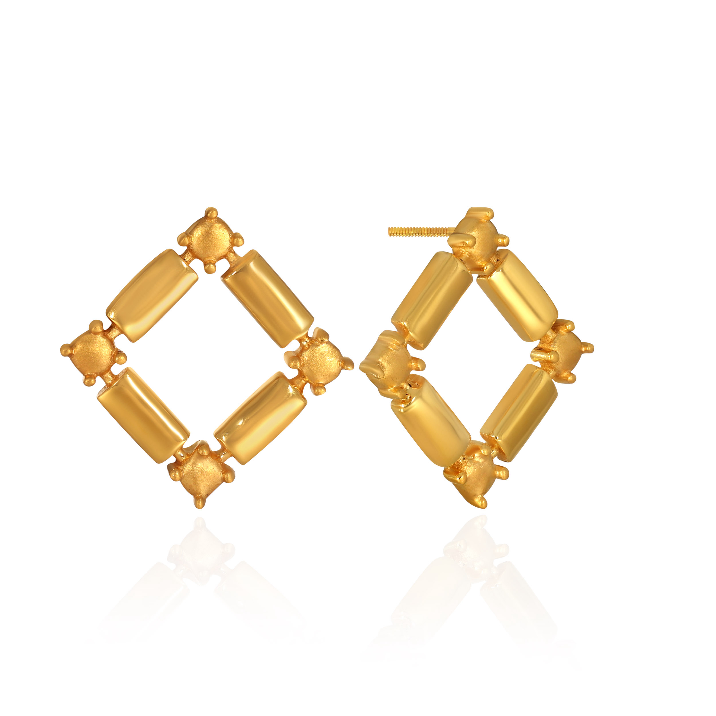 Artistic Square Gold Studs - Senco Gold and Diamonds