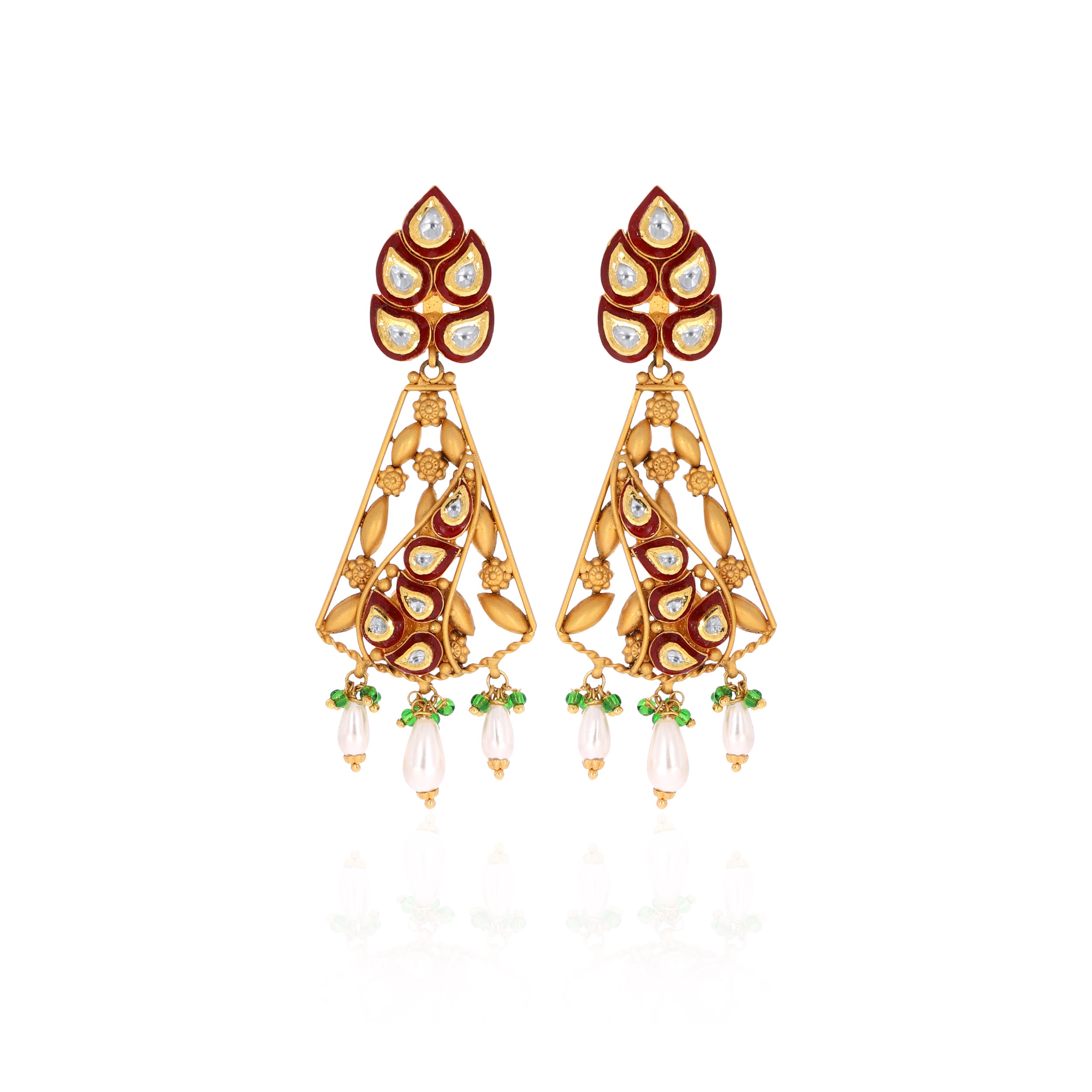 22K Yellow Gold Kundan Drop Earrings-GPGN-SAD0005327 - Senco Gold and Diamonds
