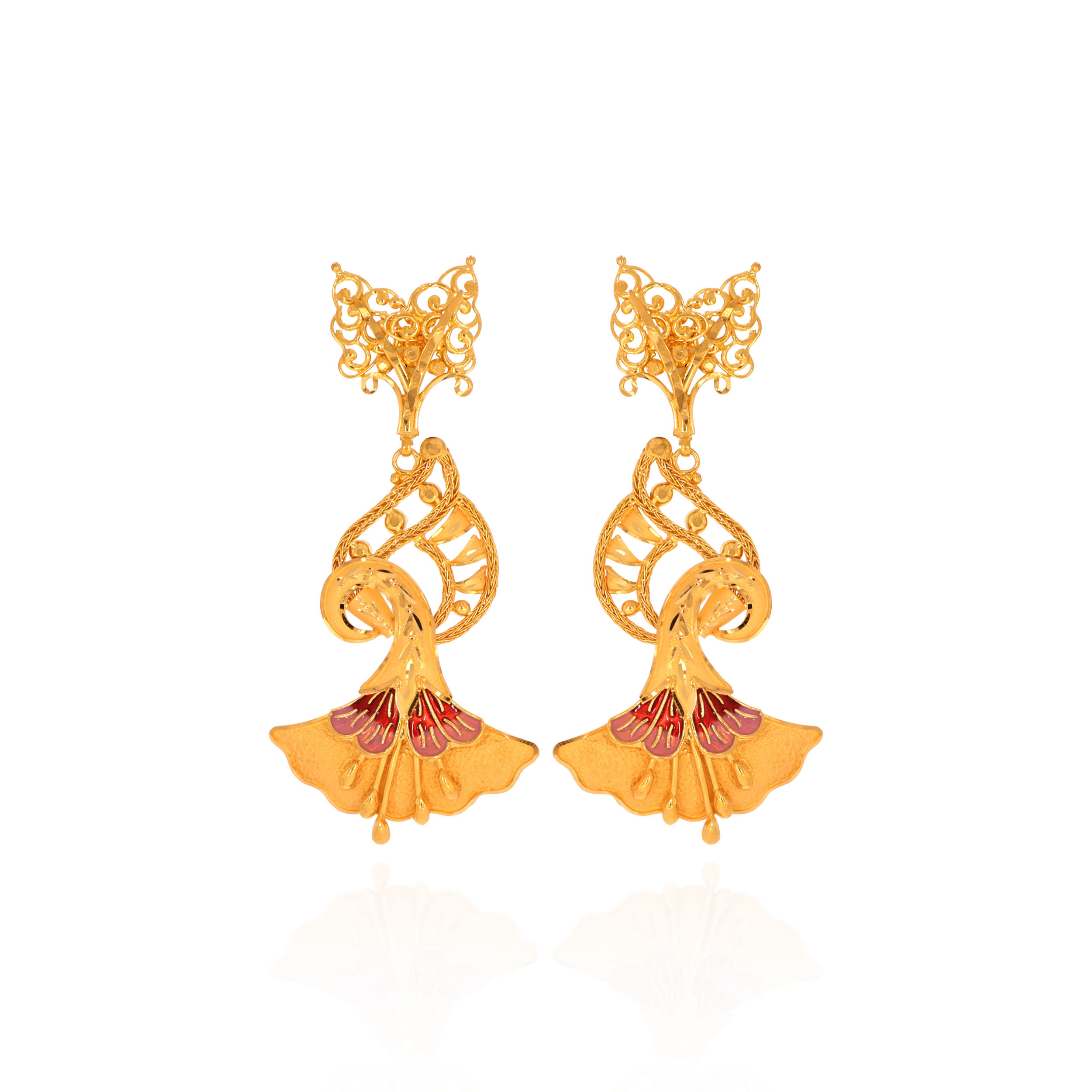 Crimson Charm Gold Drop Earrings - Senco Gold and Diamonds
