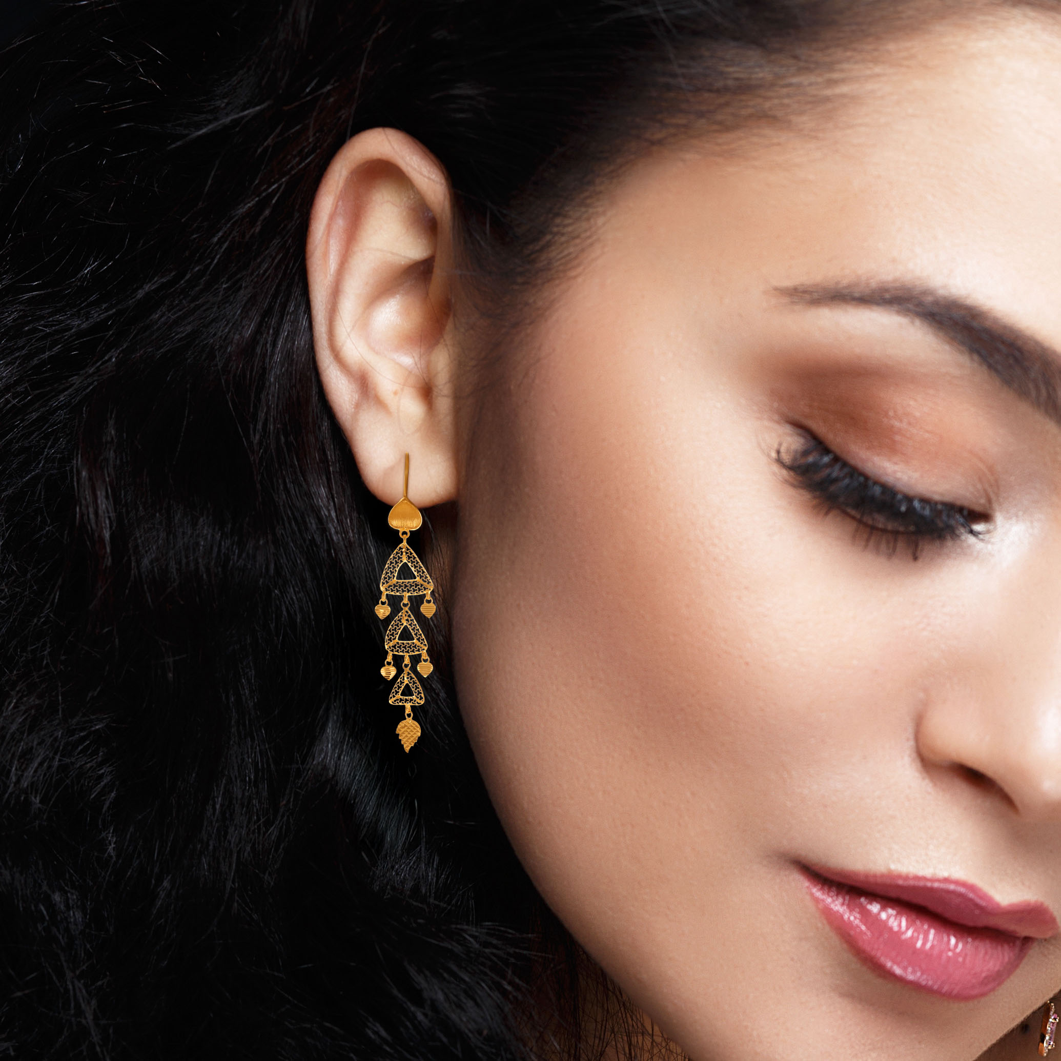Trio Cascade Gold Hook Earrings - Senco Gold and Diamonds