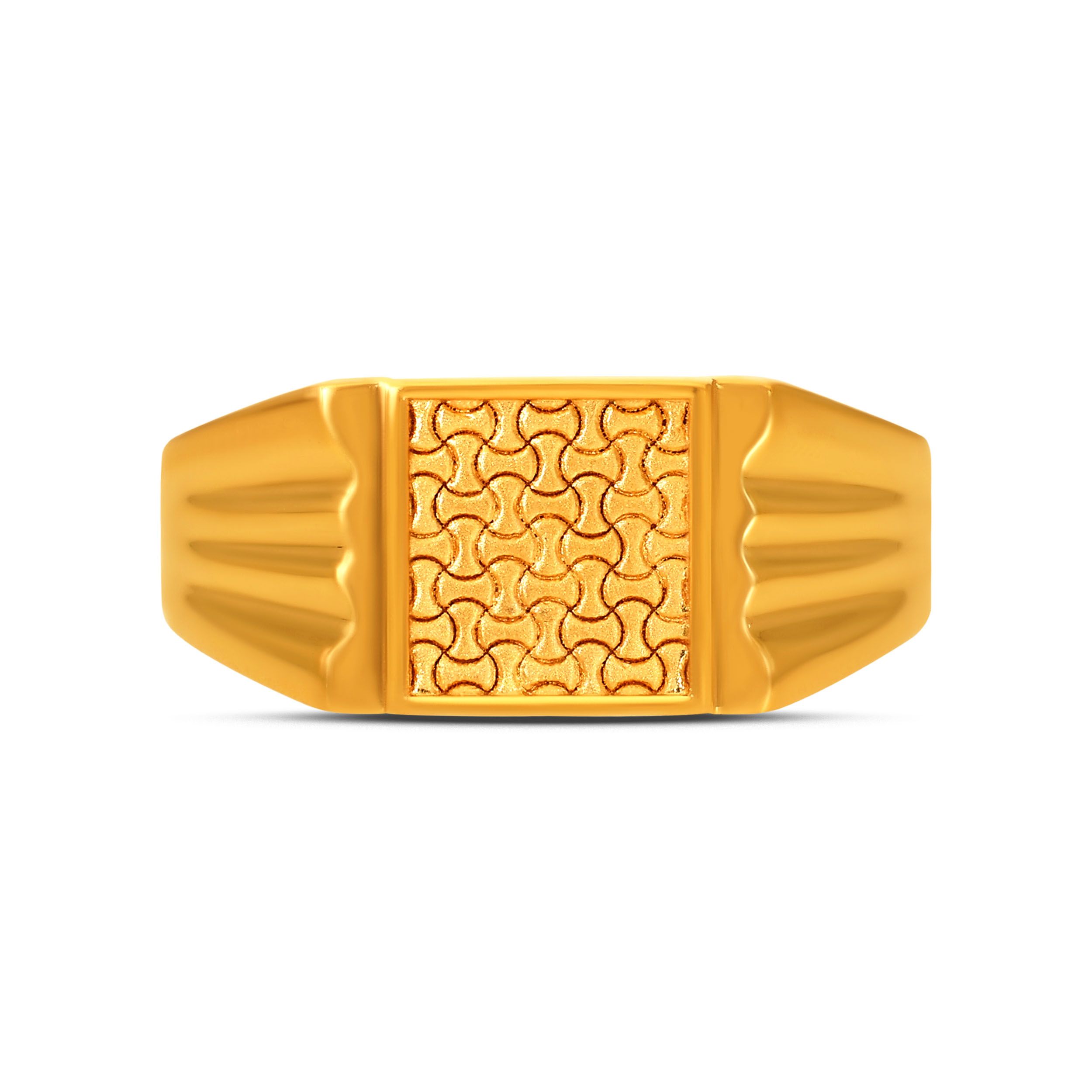 Textured Square Men's Gold Signet Ring alternate view 1